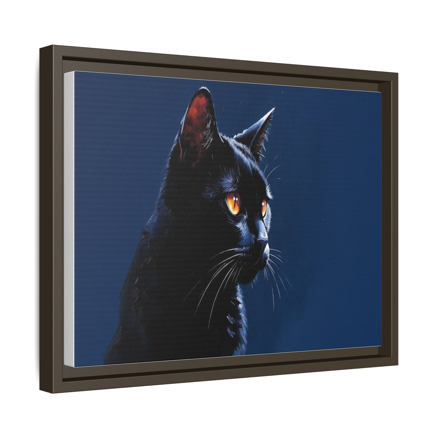 Black Cat Portrait Matte Canvas Framed Wall Art — Dramatic Feline Photo Print