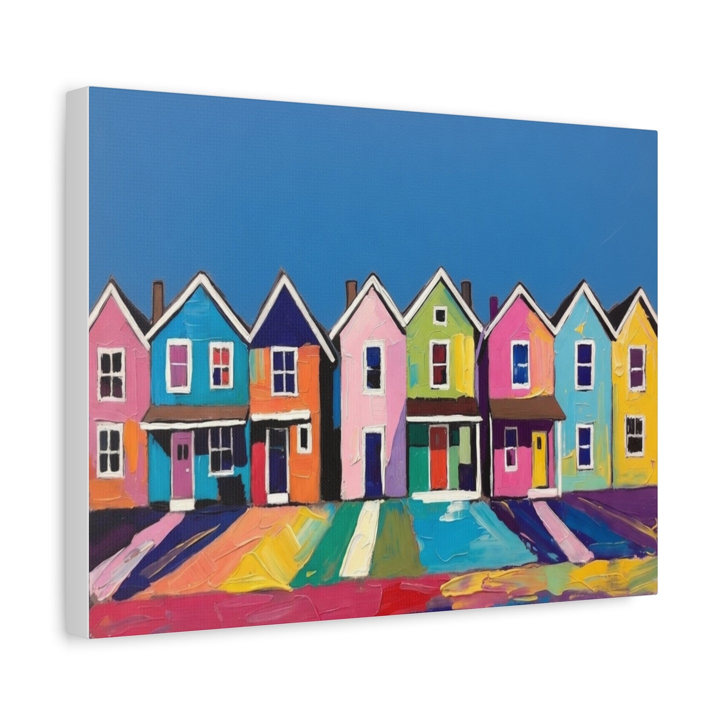 Colorful Row Houses Matte Canvas Print Vibrant Coastal Neighborhood Wall Art
