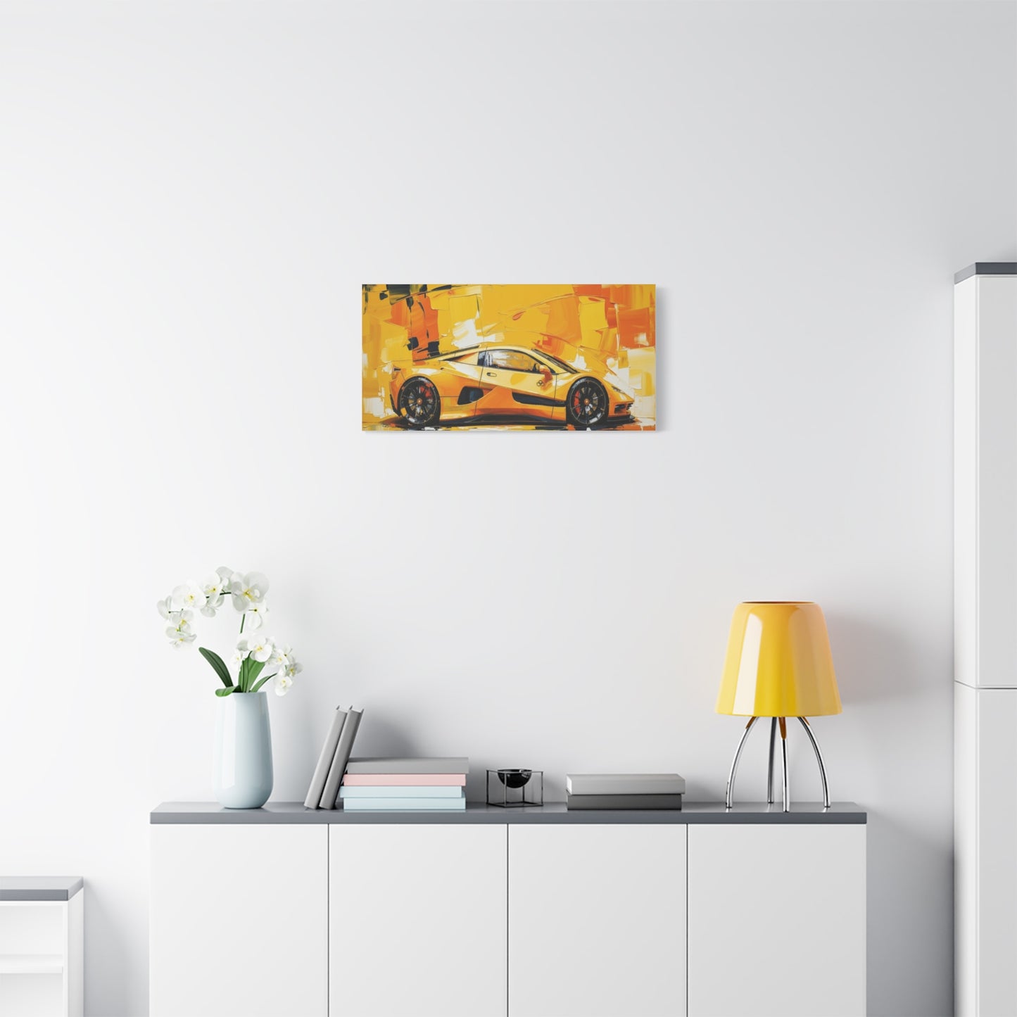 Yellow Sports Car Abstract Canvas Art - Matte Stretched Wall Print