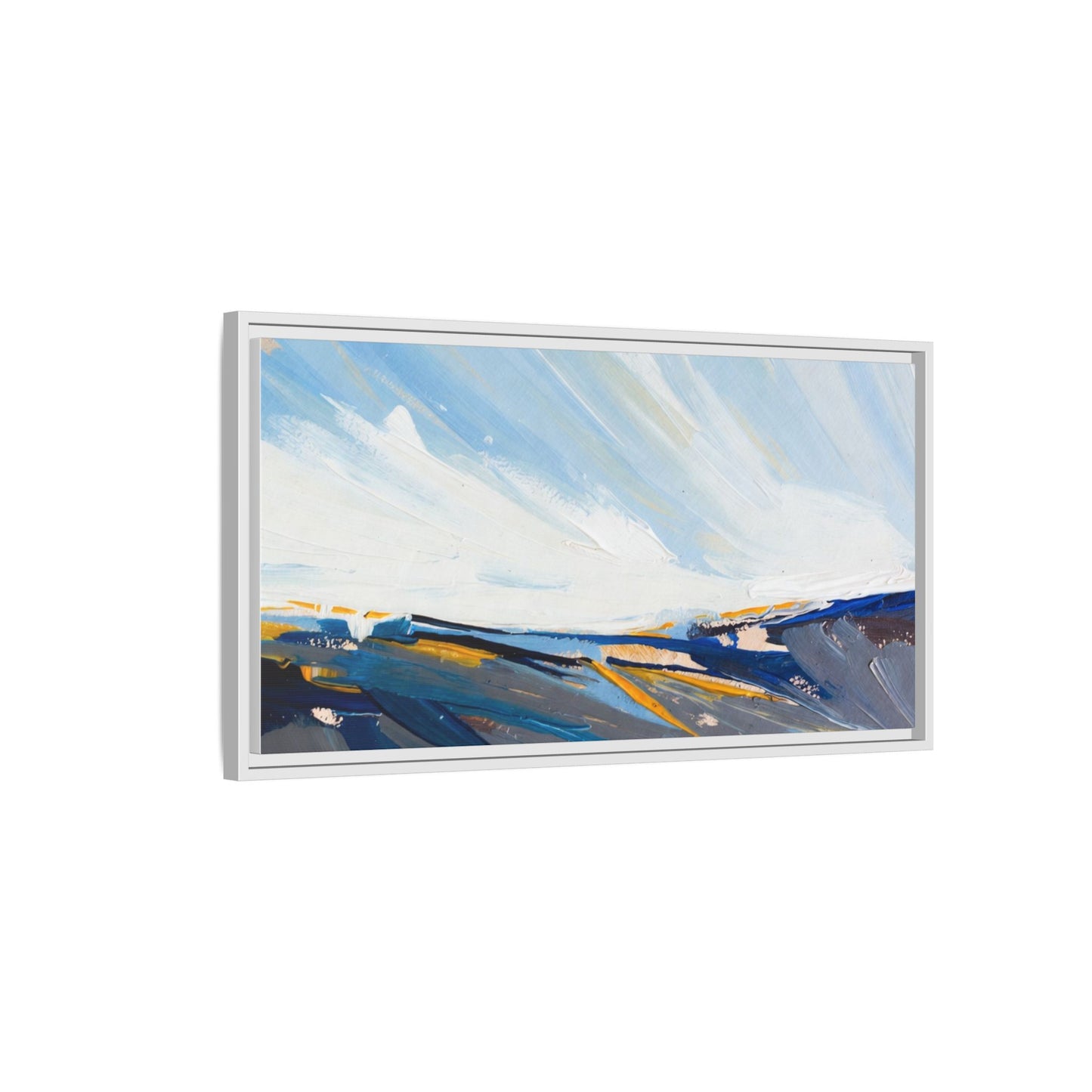 Framed Abstract Seascape Canvas Print — Matte Multi‑Color Wall Art