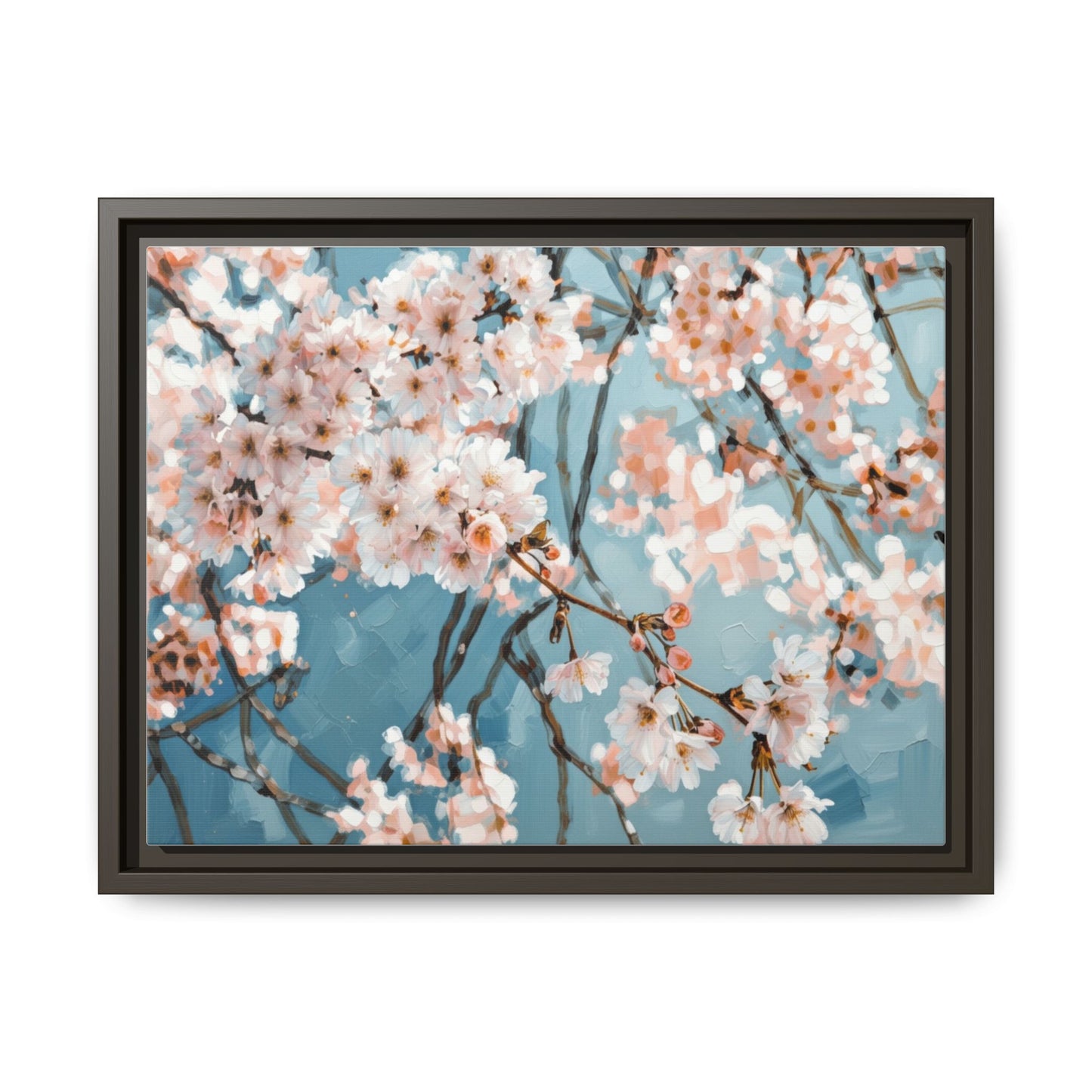 Framed Cherry Blossom Matte Canvas Print — Soft Pink Floral Wall Art