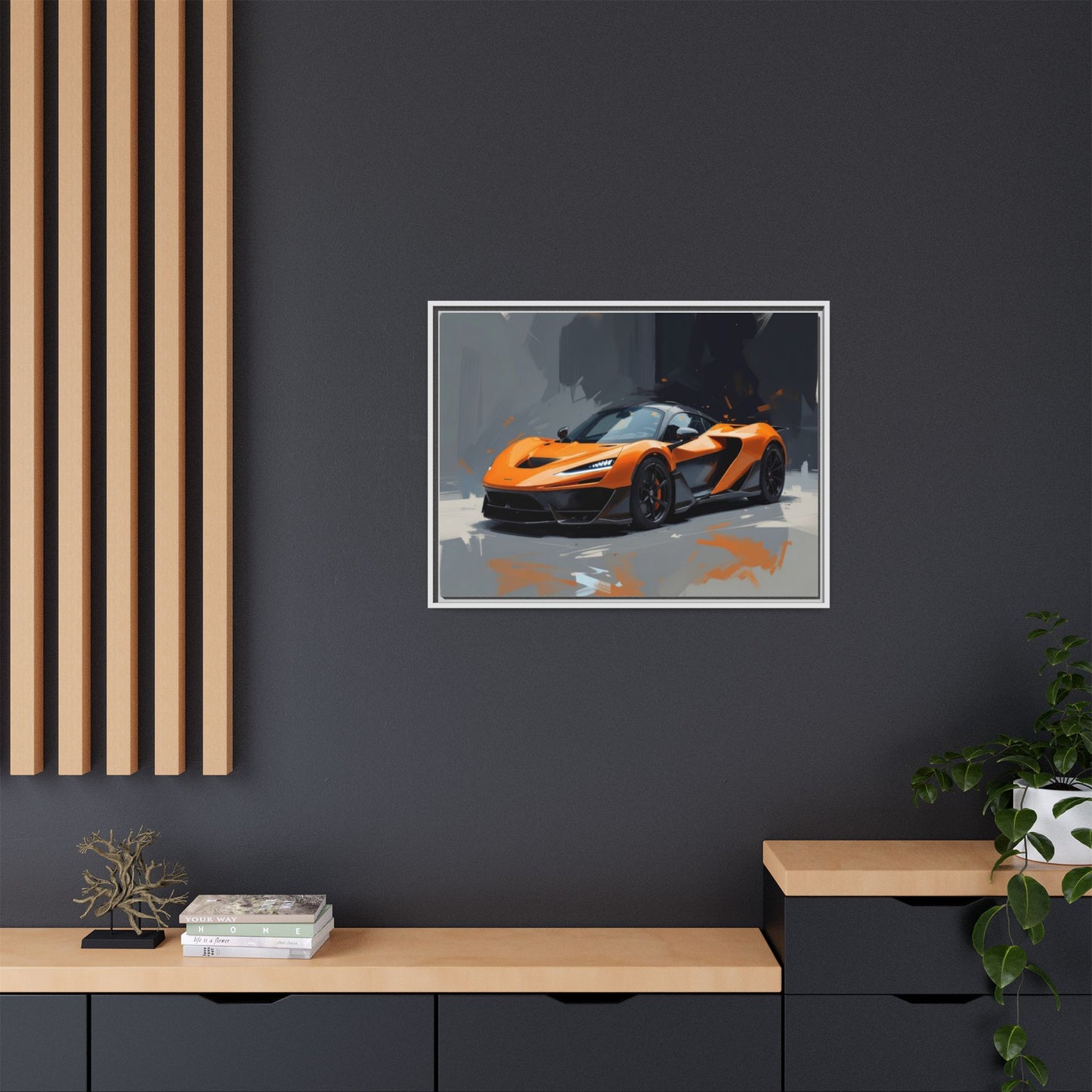 Framed Matte Canvas — Orange Sports Car Print