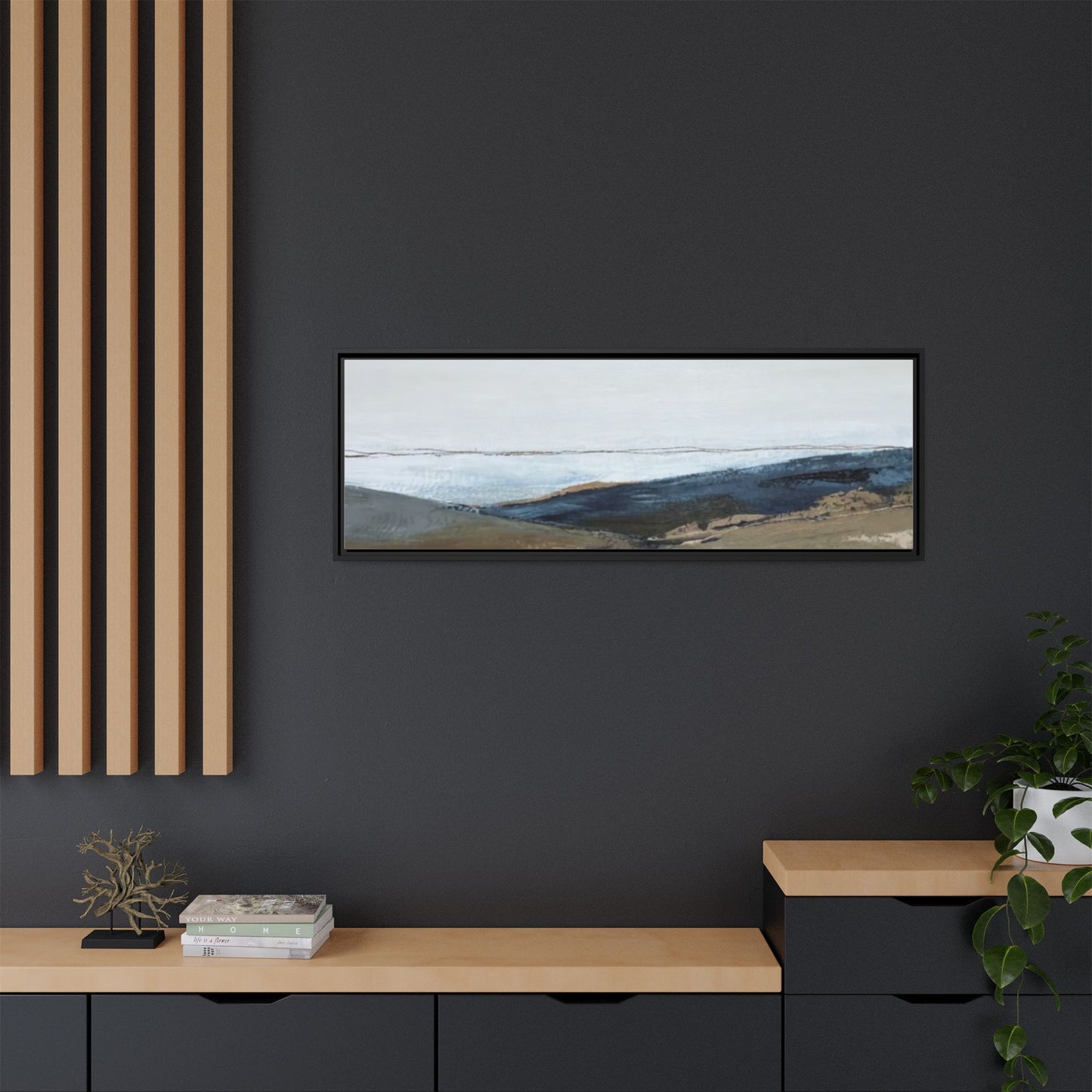 Framed Matte Canvas Wall Art — Serene Coastal Abstract Landscape