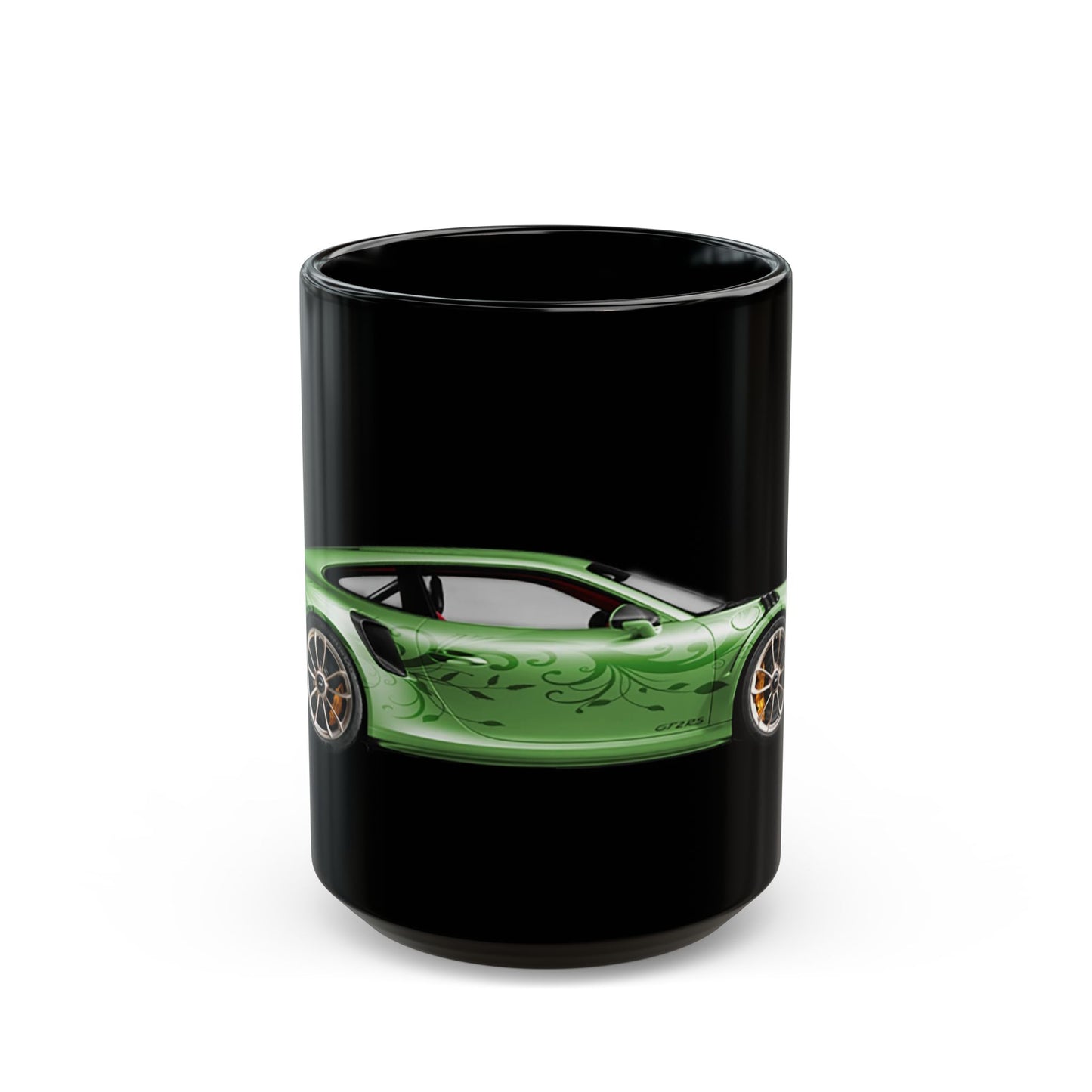 Green Sports Car Mug — Black Ceramic Coffee Cup for Car Enthusiasts (11oz/15oz)
