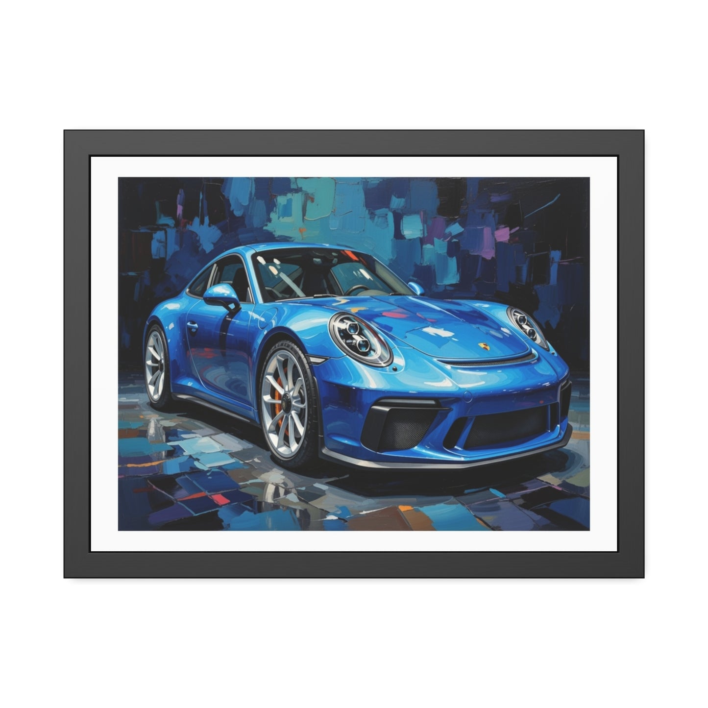 Blue Sports Car Framed Poster — Modern Automotive Wall Art