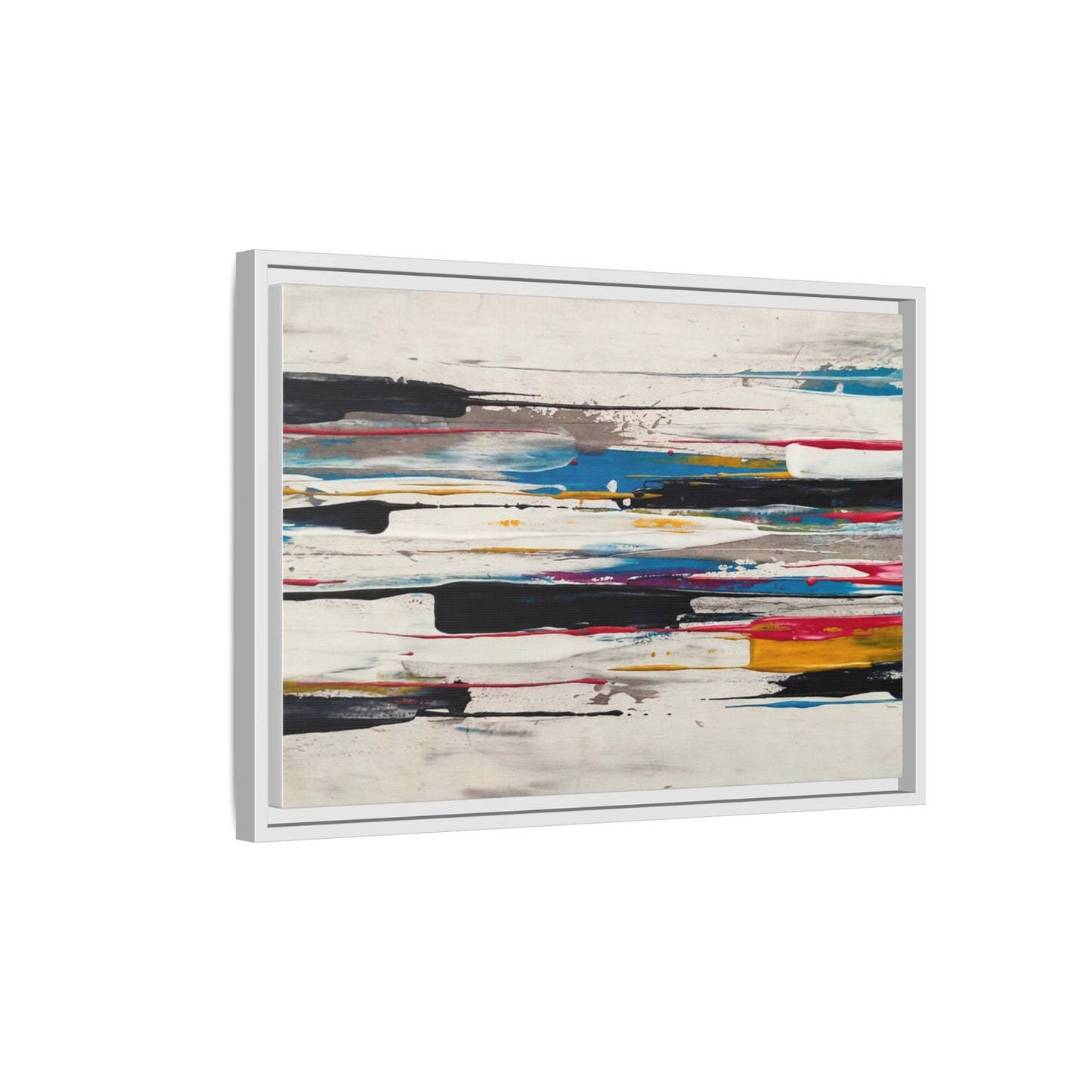 Abstract Multi-Color Framed Canvas Wall Art — Modern Horizontal Brushstroke Print
