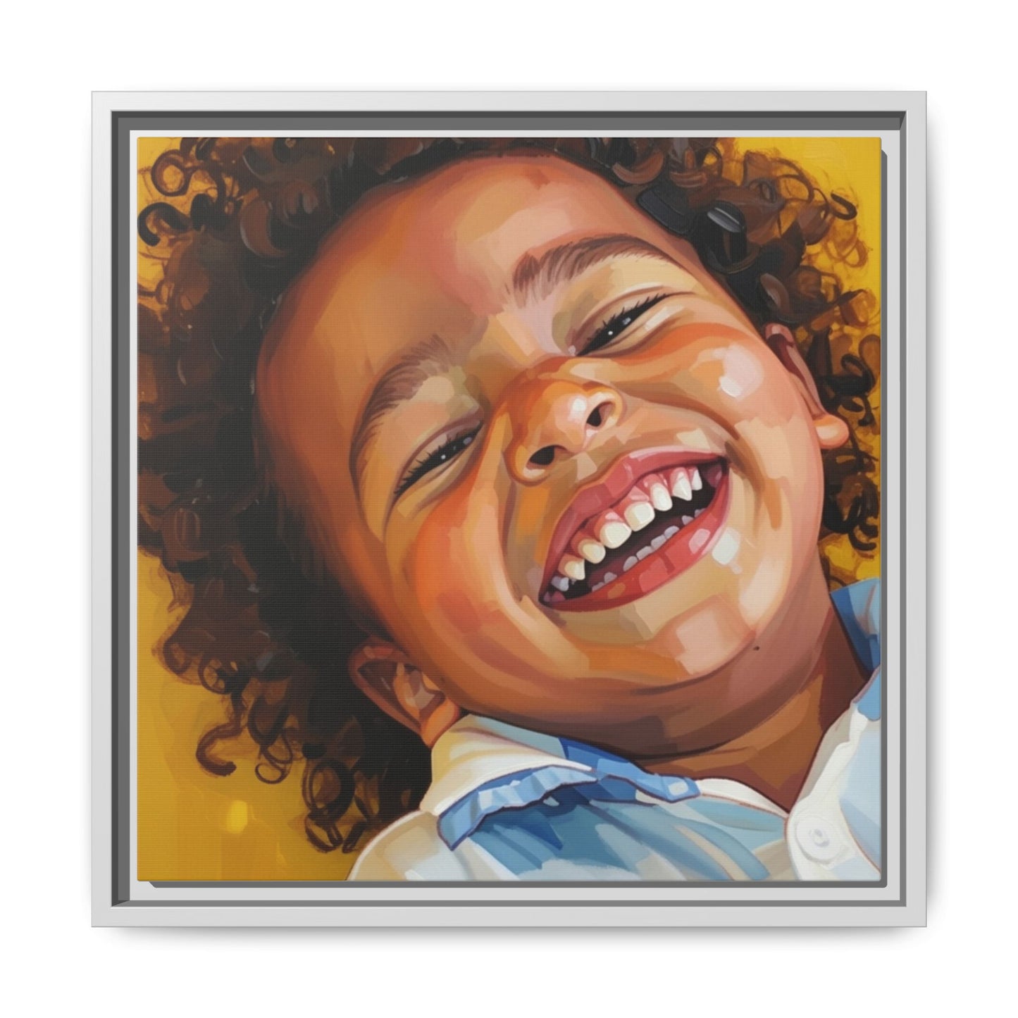 Framed Matte Canvas Print – Joyful Child Portrait, Colorful Nursery Wall Art