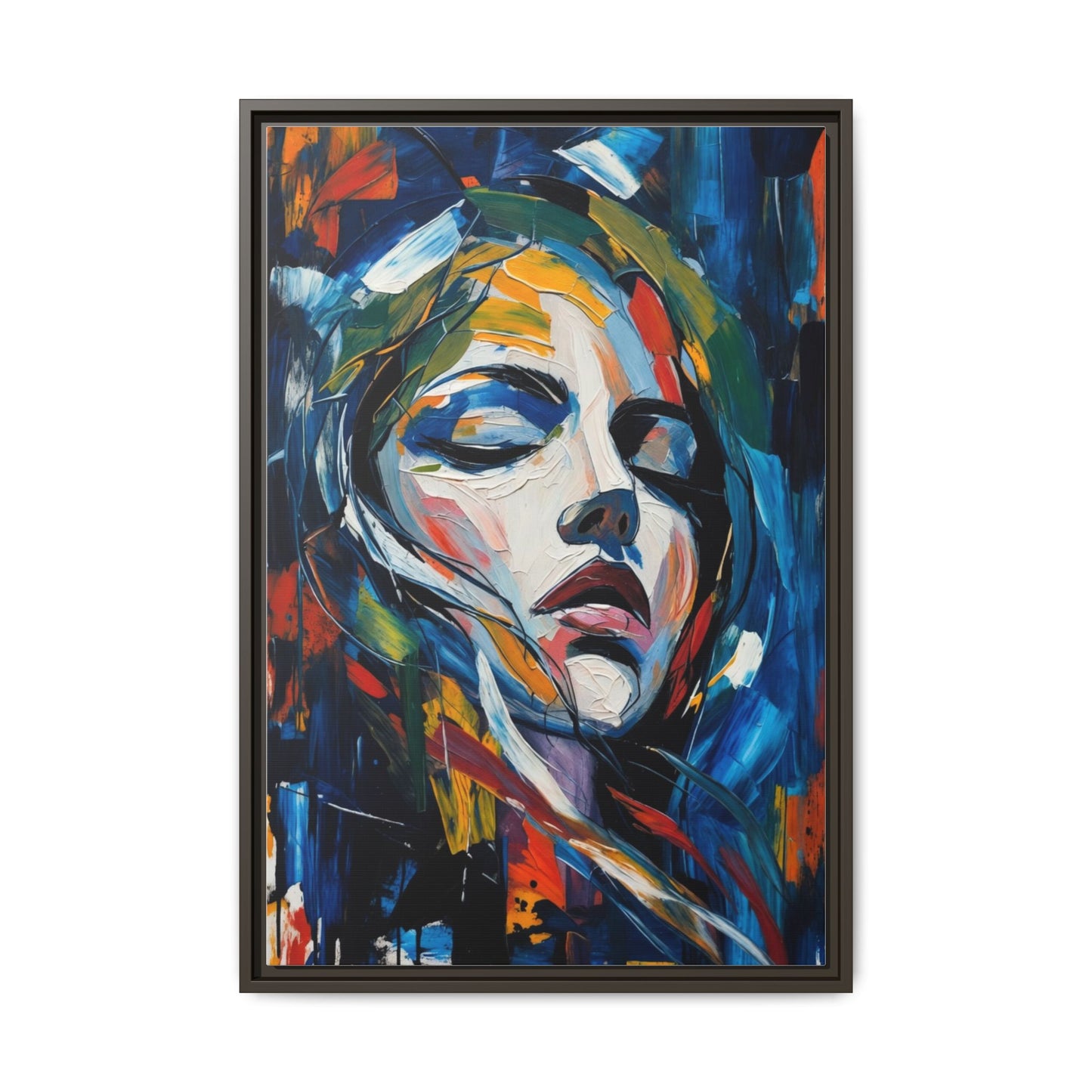 Abstract Colorful Woman Portrait — Framed Matte Canvas Wall Art