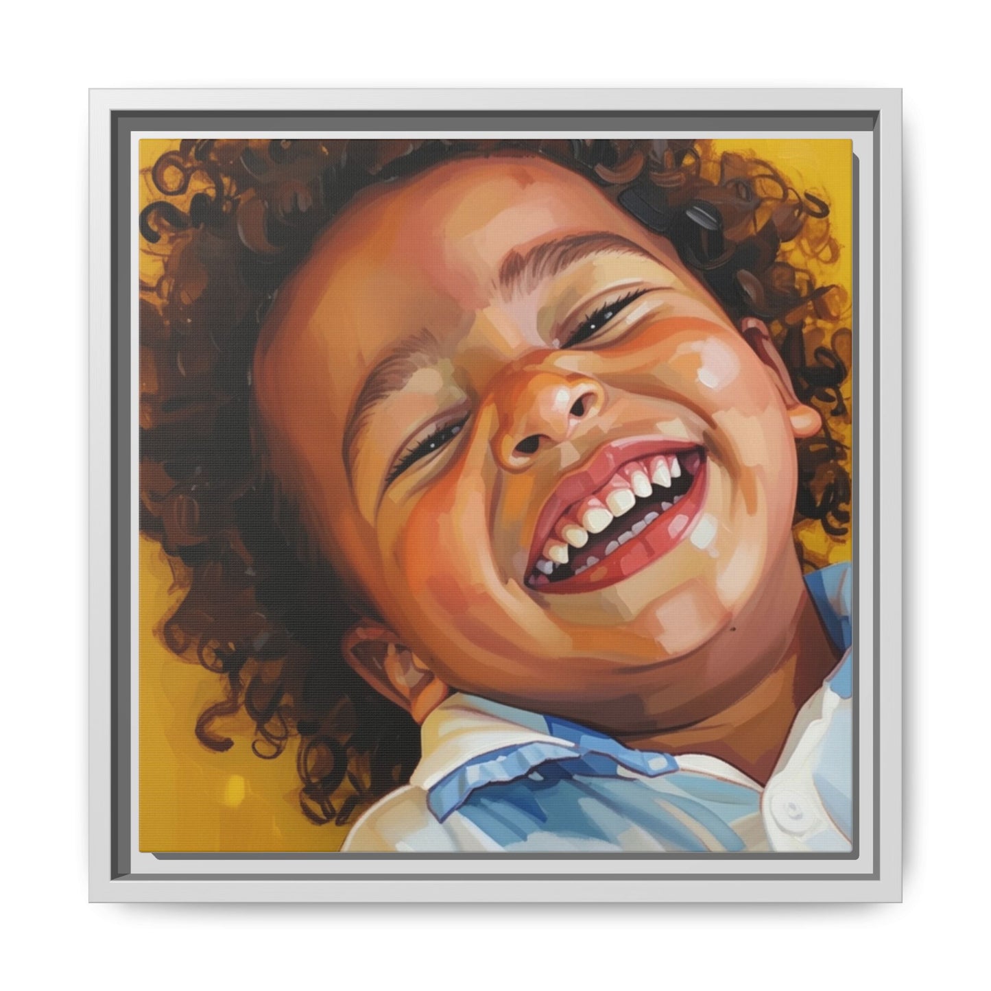 Framed Matte Canvas Print – Joyful Child Portrait, Colorful Nursery Wall Art