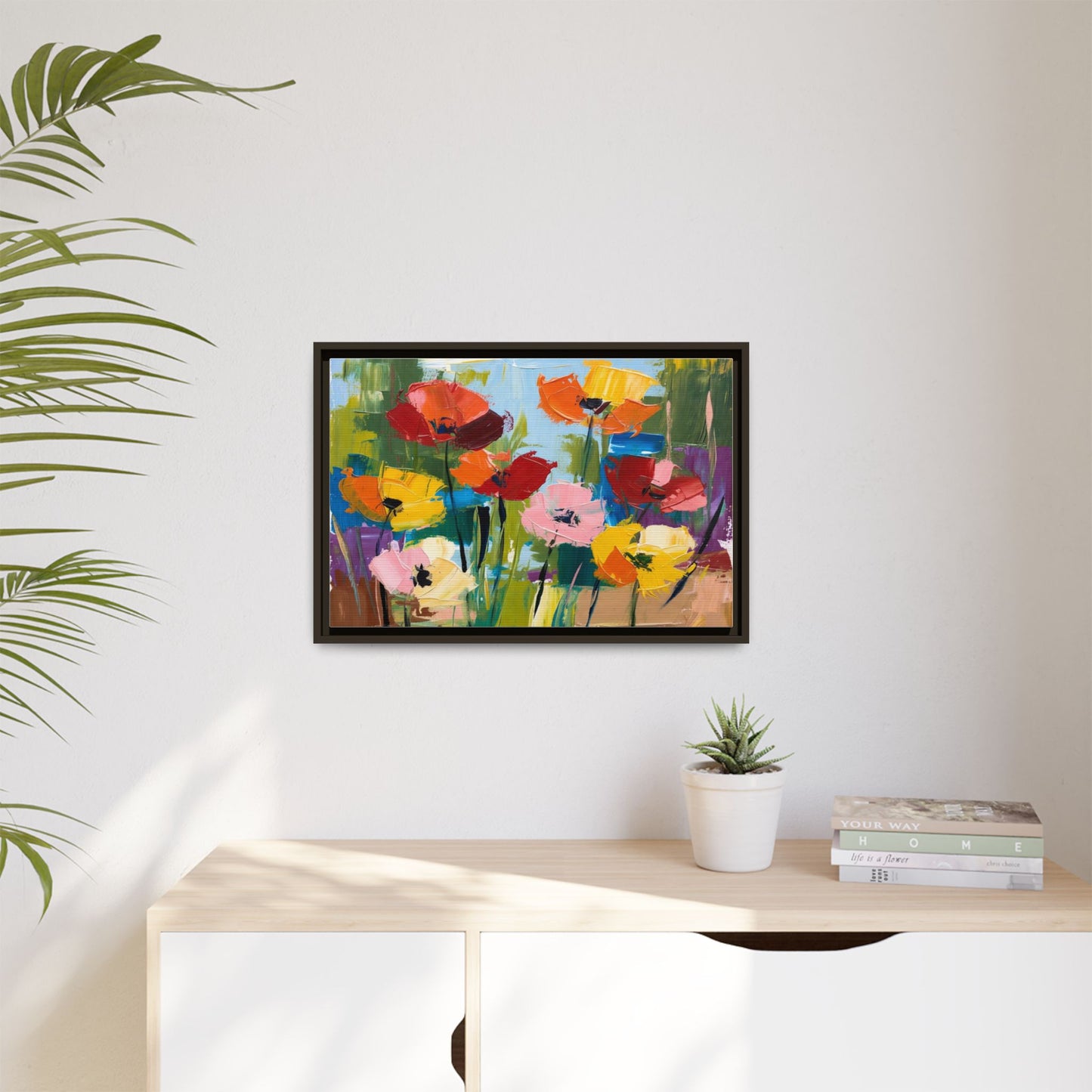 Framed Floral Canvas Print — Colorful Abstract Poppy Artwork