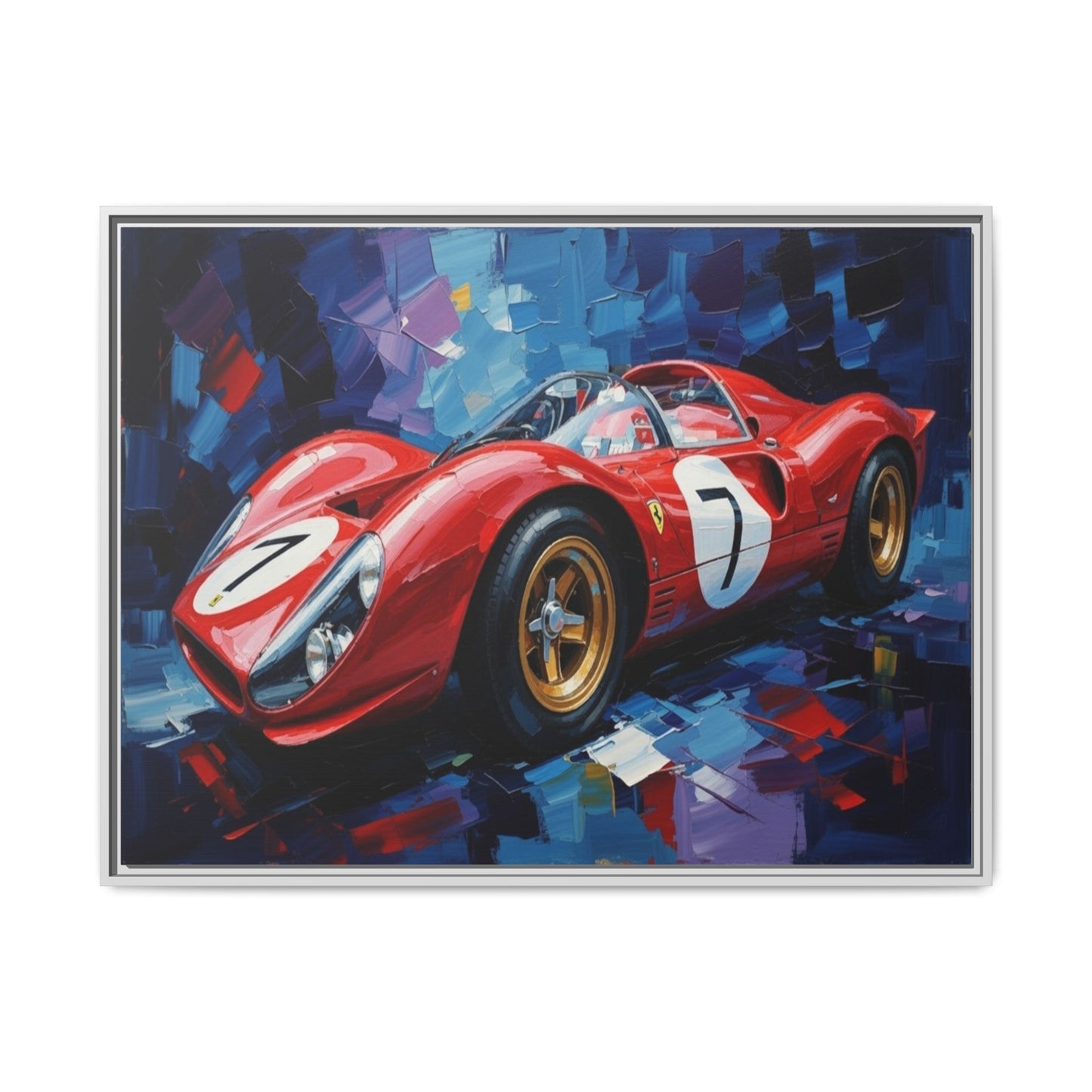 Vintage Ferrari Red Racecar Matte Canvas Framed Wall Art