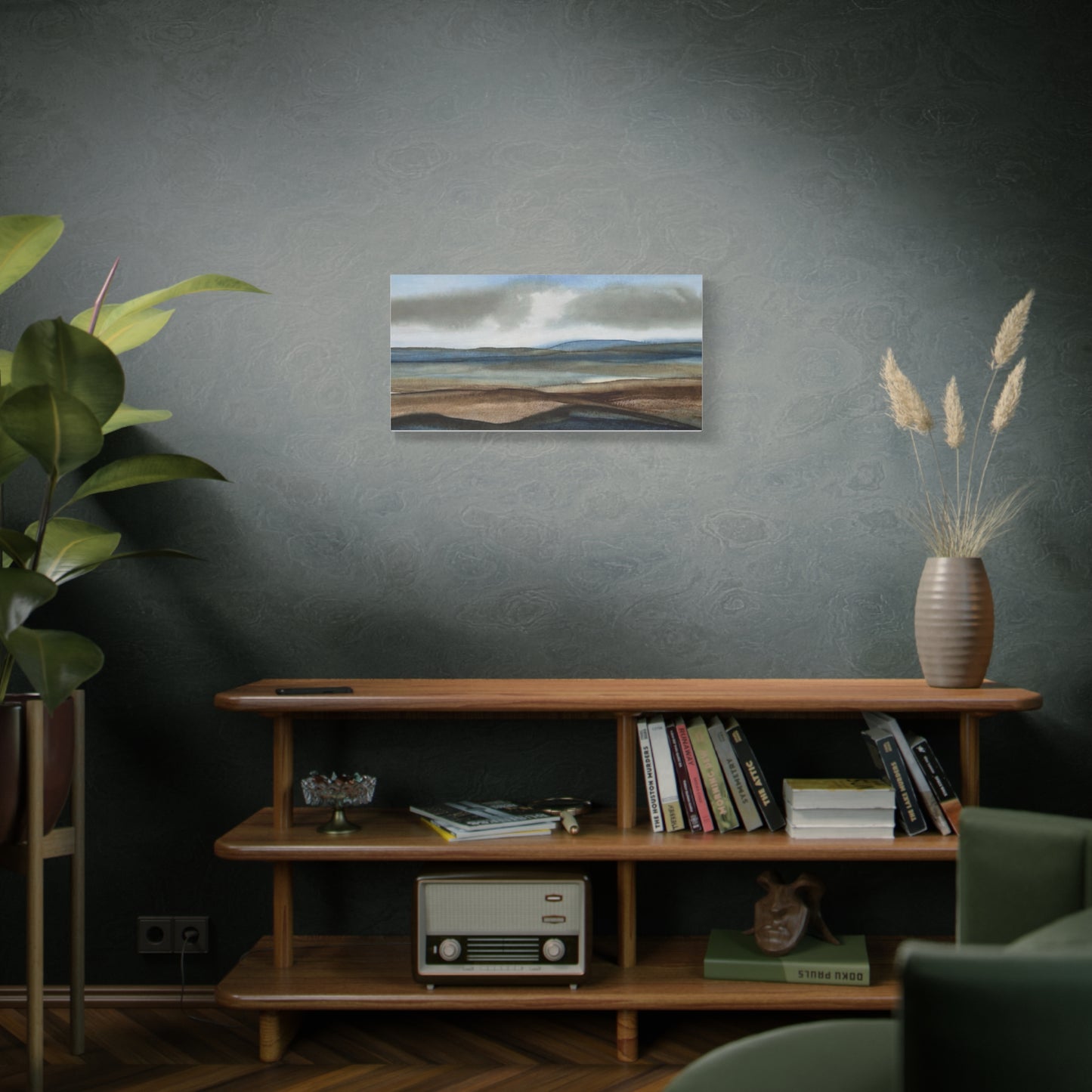 Coastal Mist Matte Canvas Print — Serene Blue-Brown Landscape Wall Art