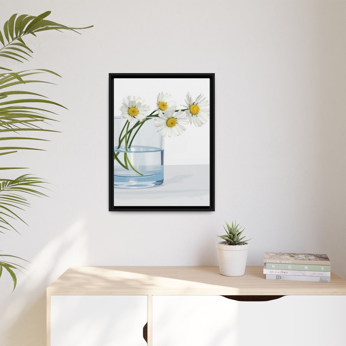 Framed Daisy Canvas Print — Minimal Botanical Wall Art