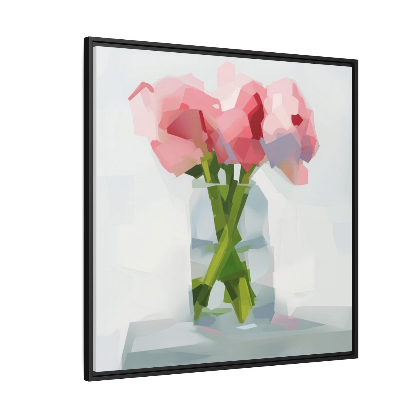 Framed Floral Canvas Art — Pink Peonies in Vase (Matte)