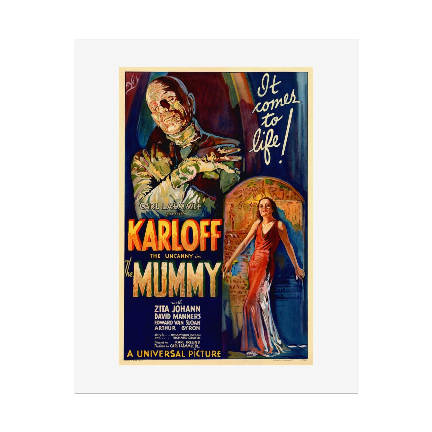The Mummy 1932 film poster by Karoly Grosz Wall Art Print (Karloff "It Comes to Life!")