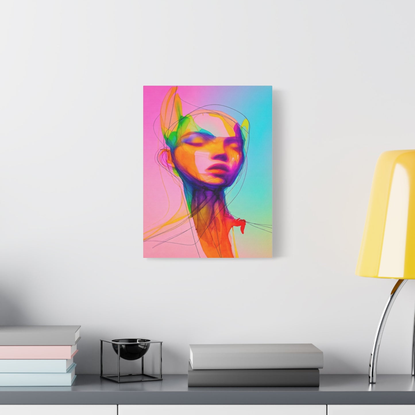 Abstract Neon Portrait Matte Canvas Wall Art
