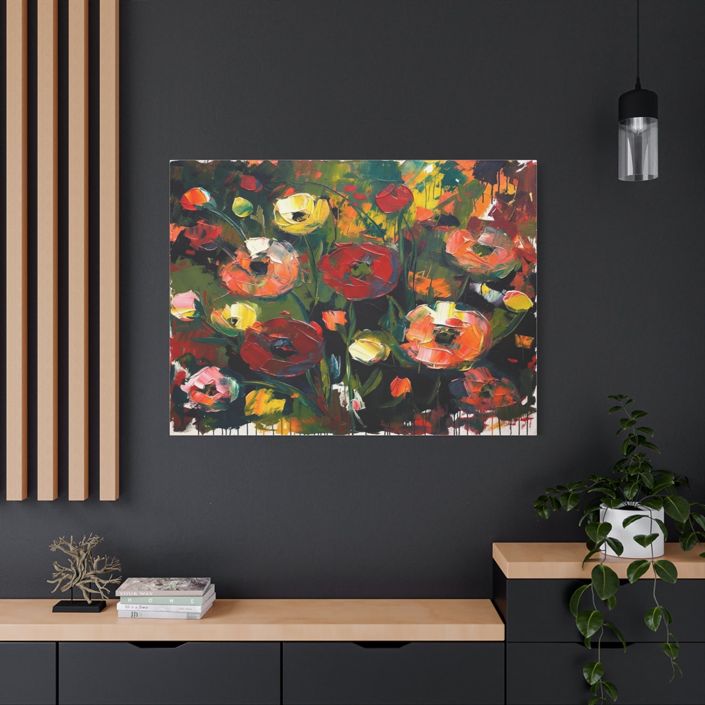 Bold Floral Abstract Canvas Print — Colorful Poppy Wall Art, Matte Stretched 1.25"