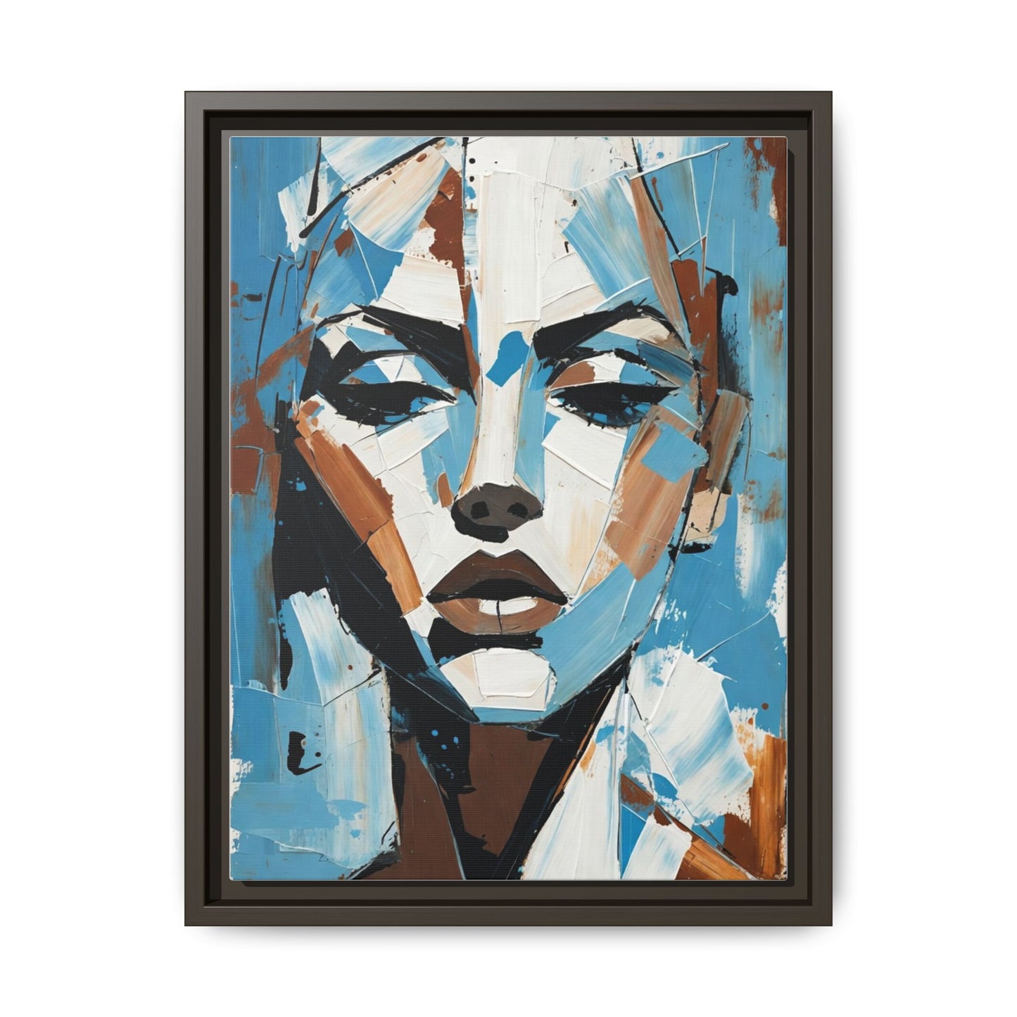 Abstract Blue Face Matte Canvas Wall Art — Framed Modern Portrait Print