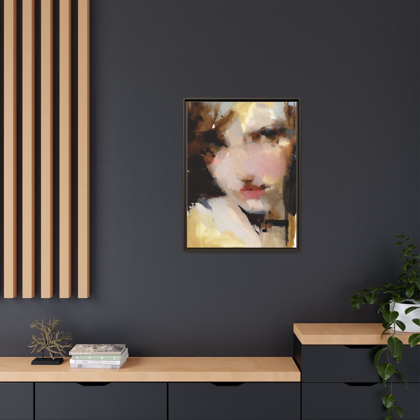 Abstract Portrait Matte Canvas Framed Print — Modern Feminine Wall Art