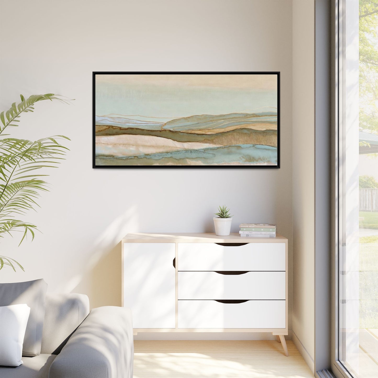 Framed Matte Canvas Coastal Abstract Landscape Wall Art