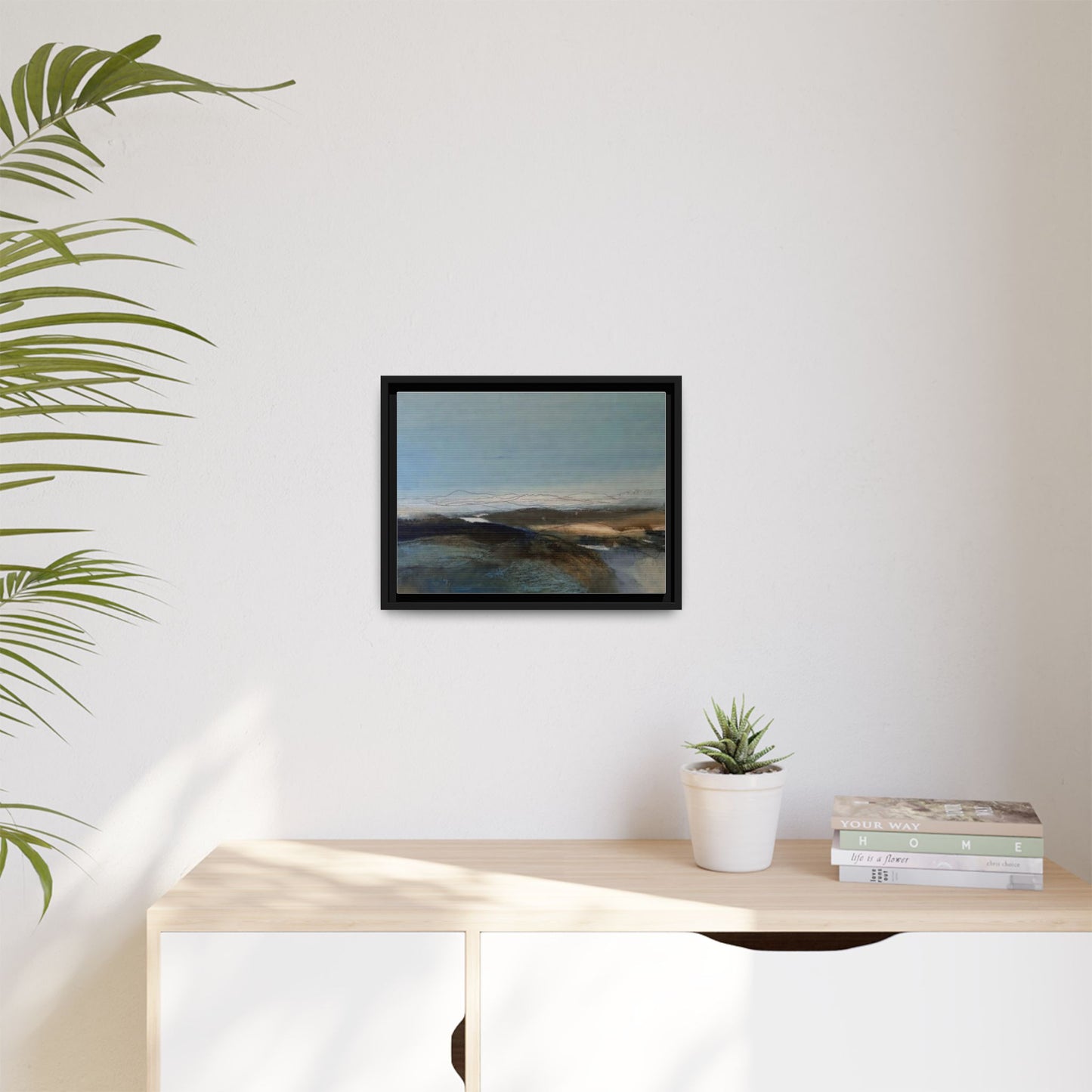 Framed Matte Canvas Wall Art — Serene Abstract Blue Landscape