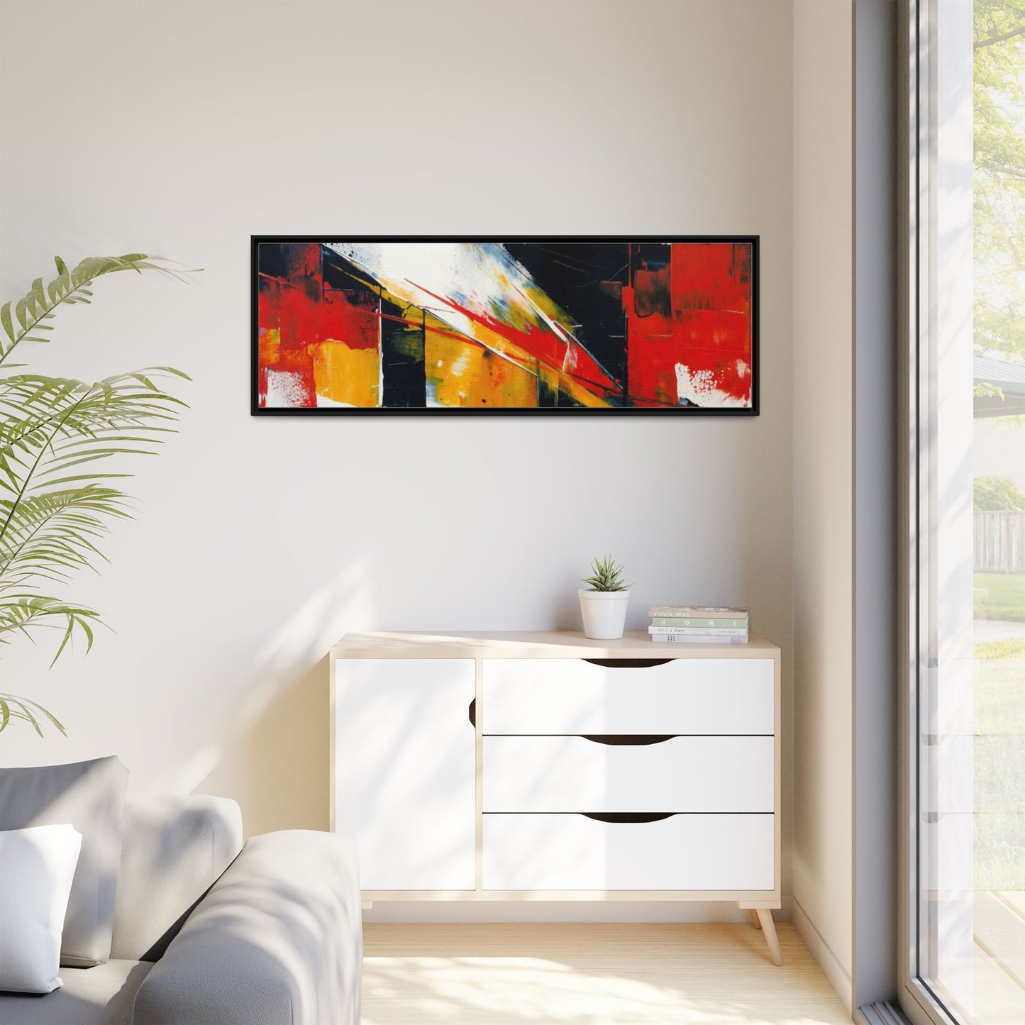 Abstract Red & Black Framed Canvas Print — Modern Geometric Wall Art