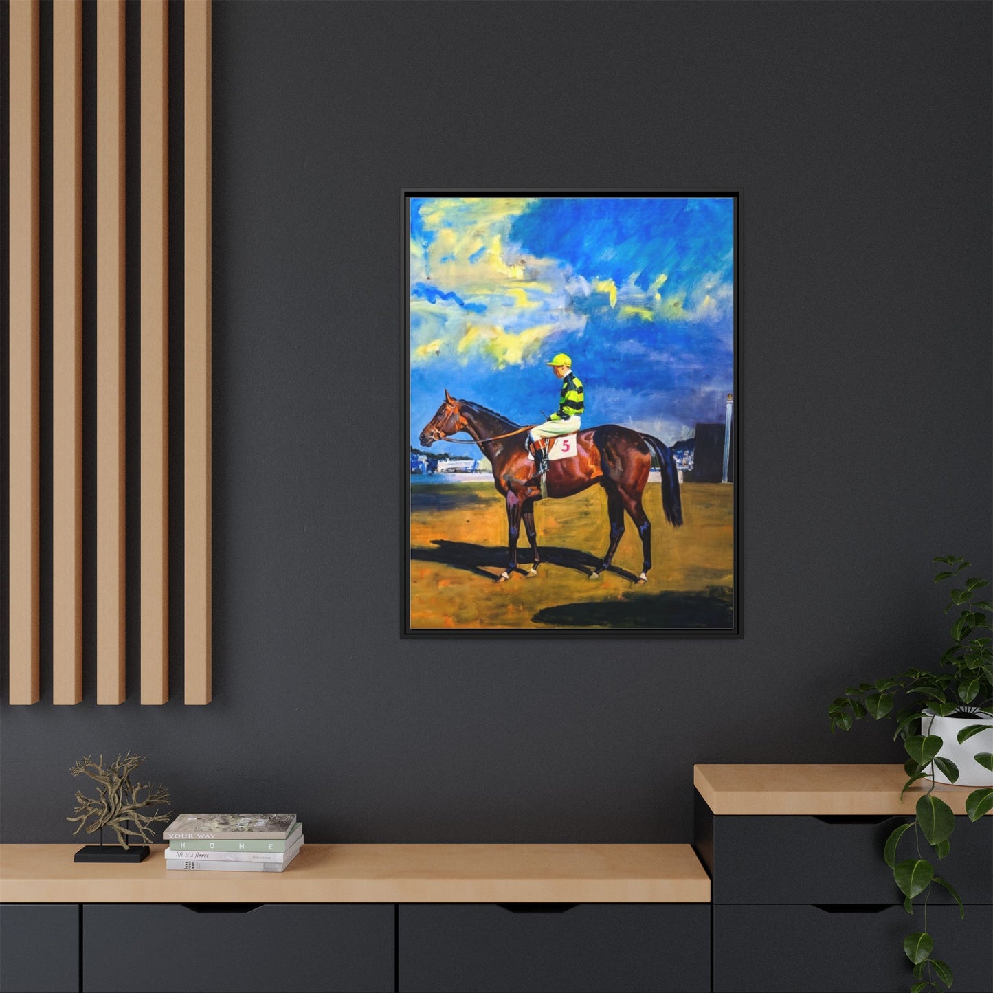 Framed Matte Canvas — Jockey on Racehorse Vintage Equestrian Wall Art