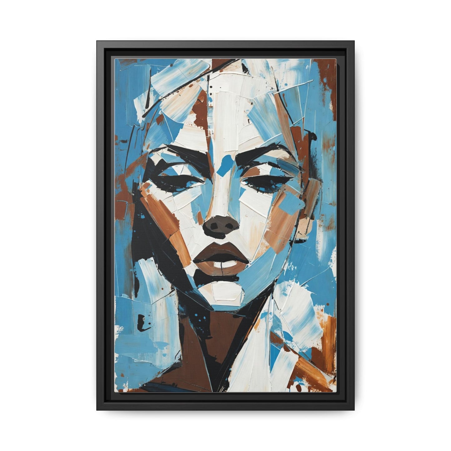 Abstract Blue Face Matte Canvas Wall Art — Framed Modern Portrait Print