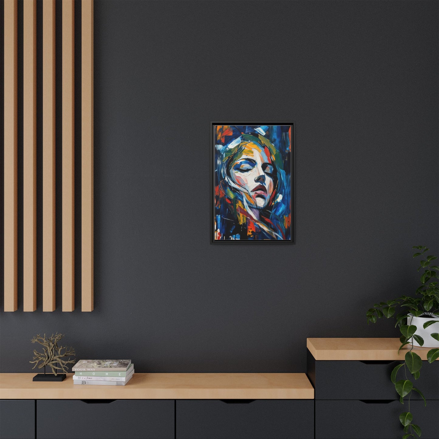 Abstract Colorful Woman Portrait — Framed Matte Canvas Wall Art