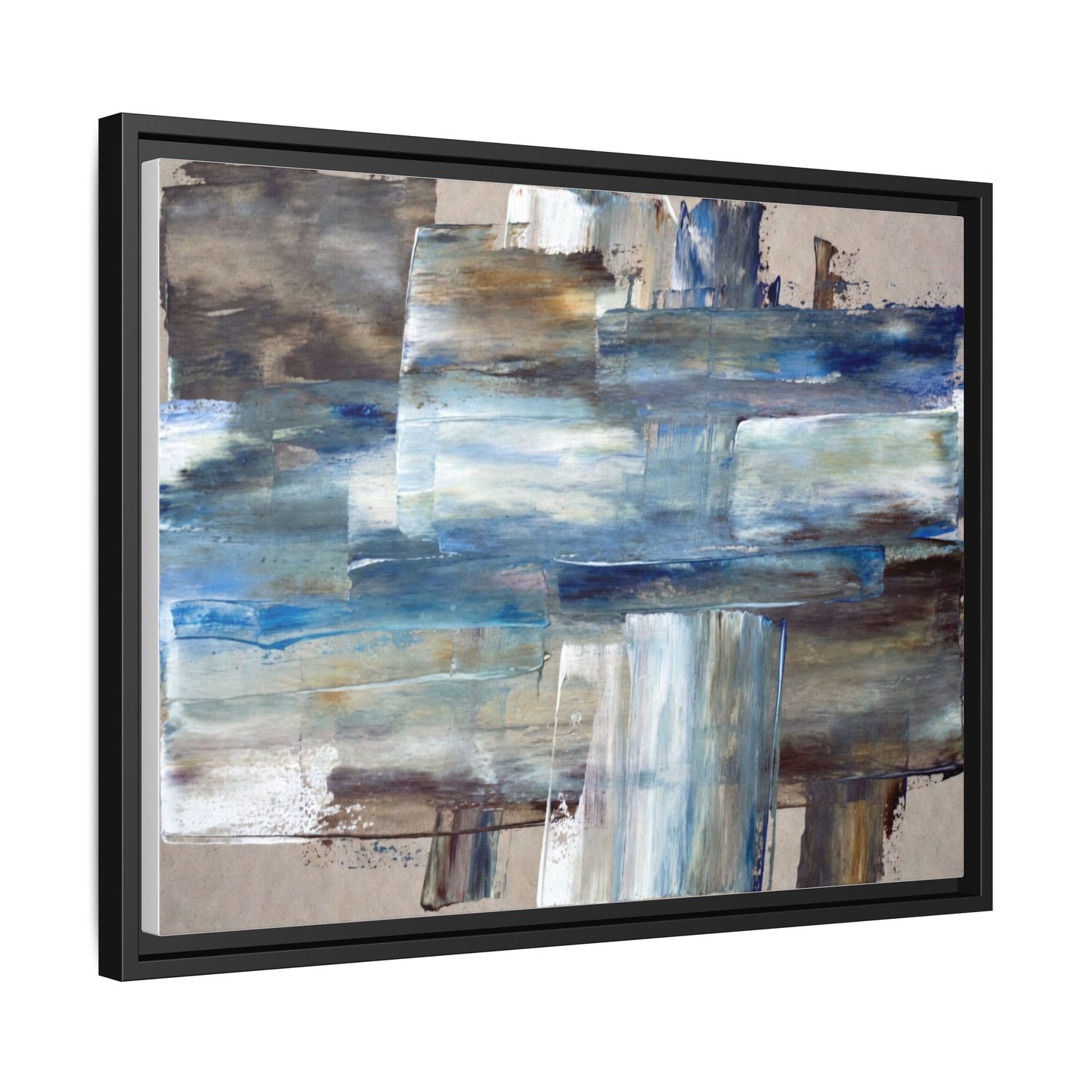 Abstract Blue Coastal Matte Canvas Framed Wall Art
