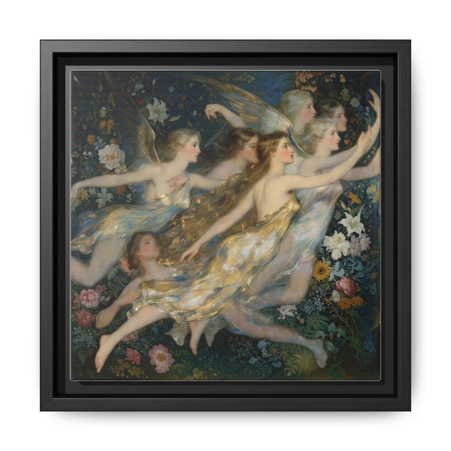 Framed Matte Canvas Wall Art — Vintage Fairies & Floral Painting