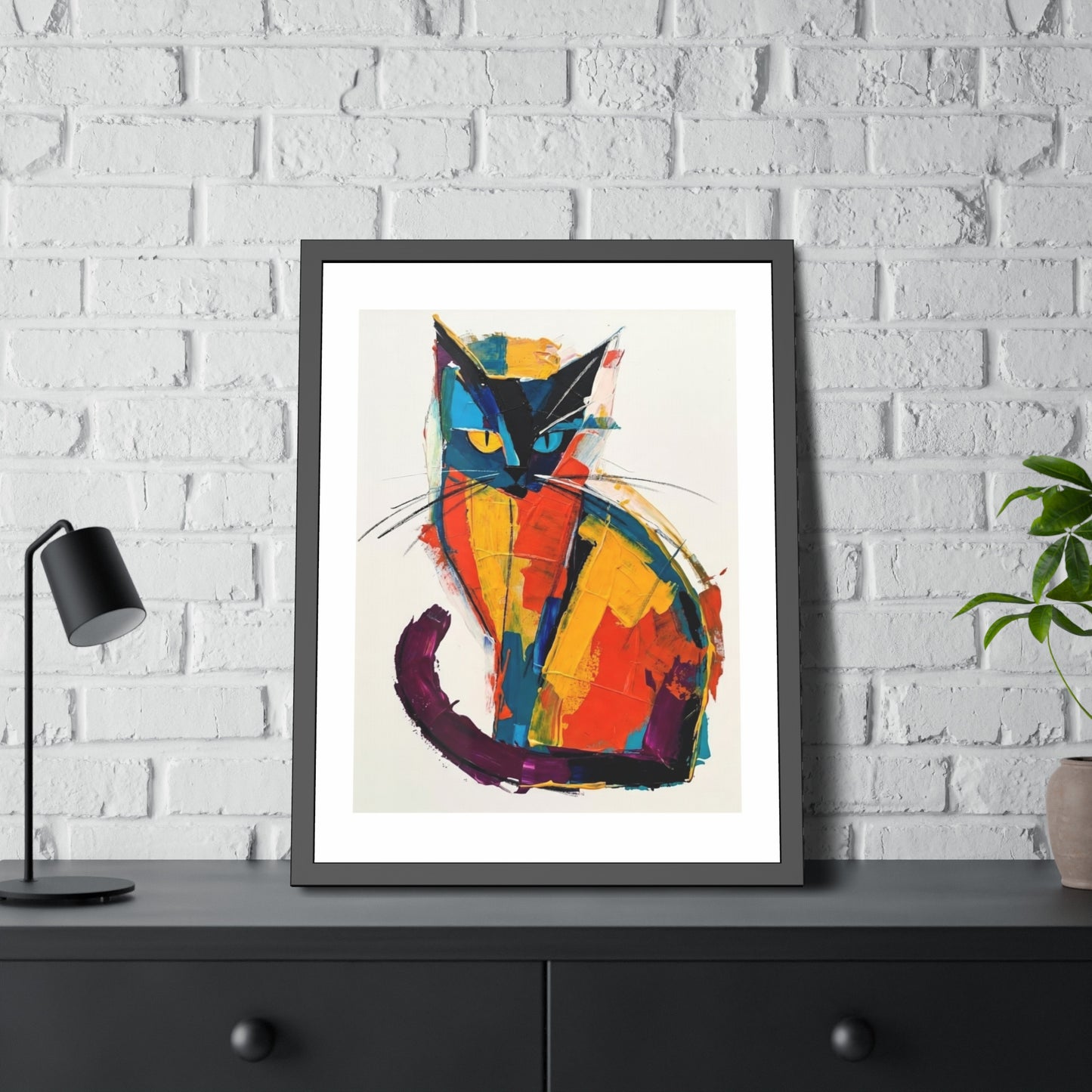 Colorful Abstract Cat Framed Poster