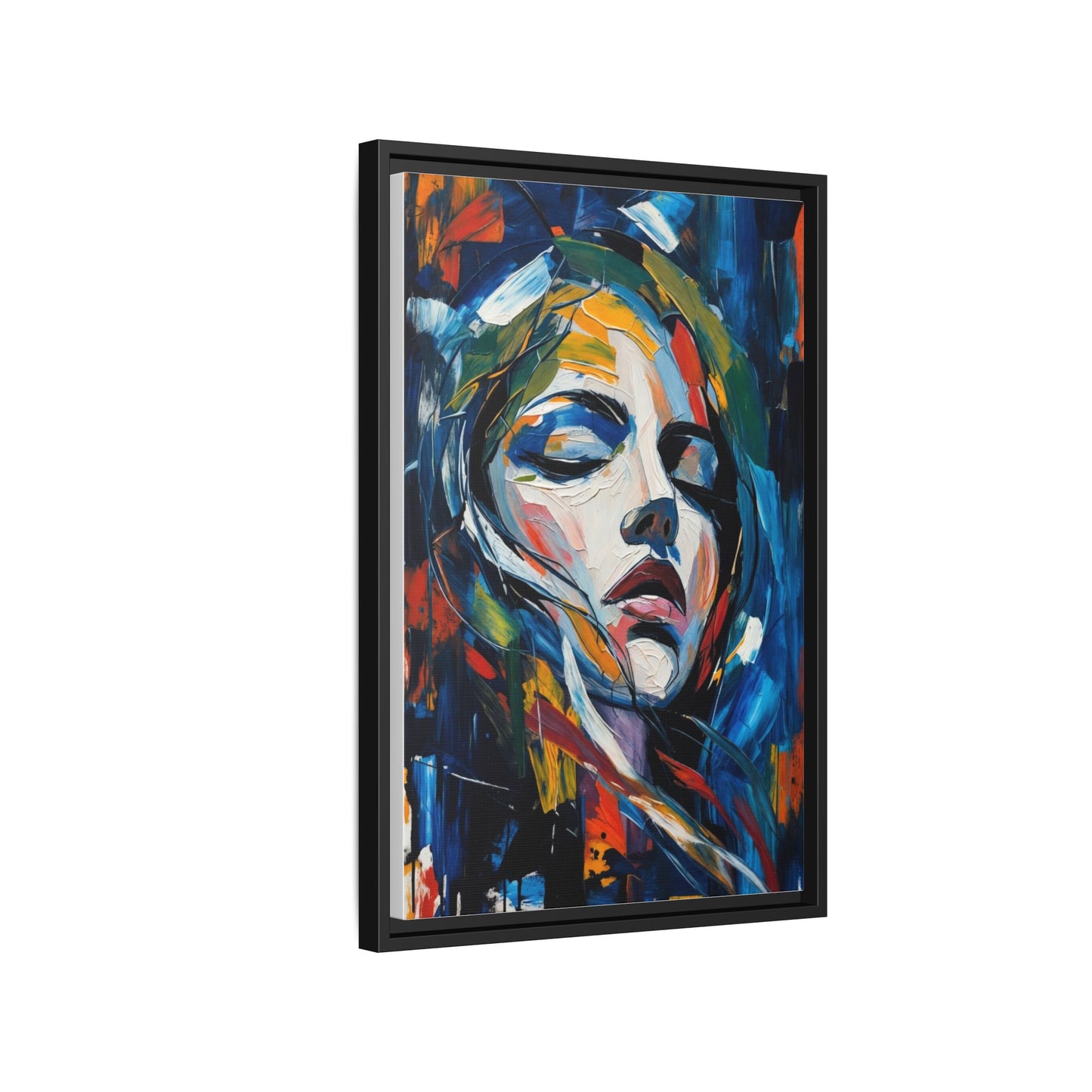 Abstract Colorful Woman Portrait — Framed Matte Canvas Wall Art