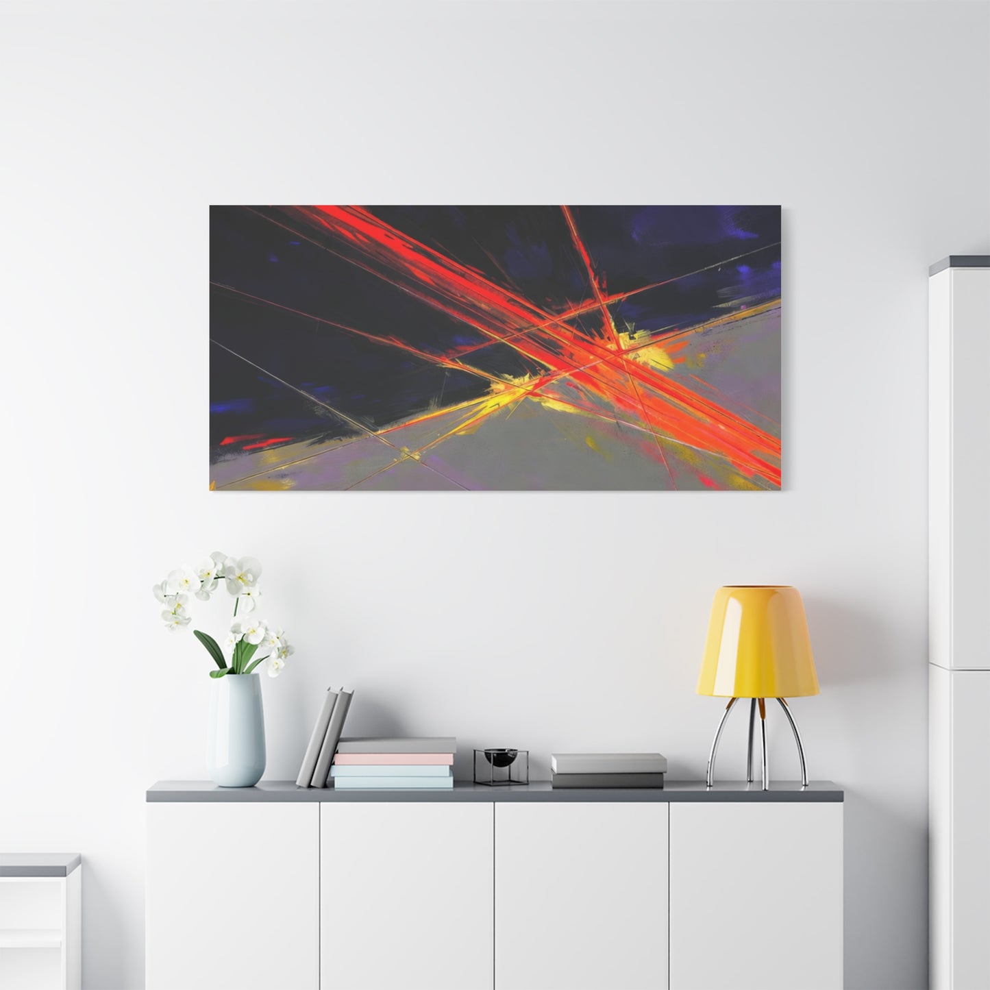 Abstract Red Streaks Matte Canvas Print — Modern Geometric Wall Art