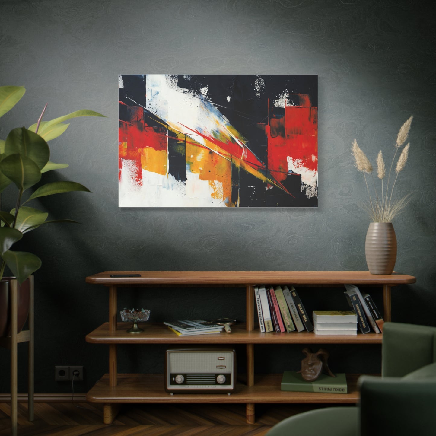 Abstract Geometric Canvas Art — Bold Red & Black Modern Wall Painting