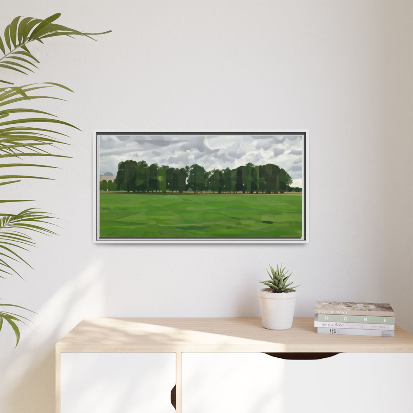 Framed Matte Canvas Print — Minimalist Green Landscape Art