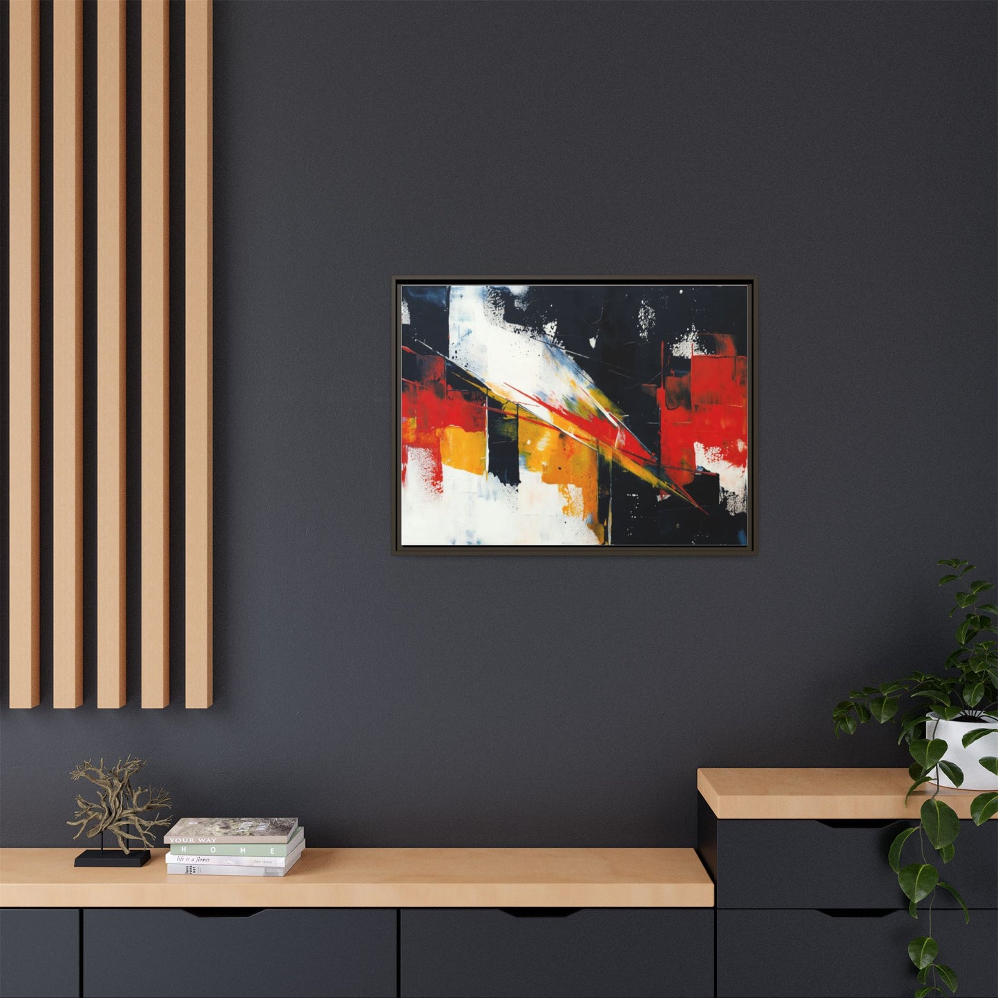 Abstract Red & Black Framed Canvas Print — Modern Geometric Wall Art