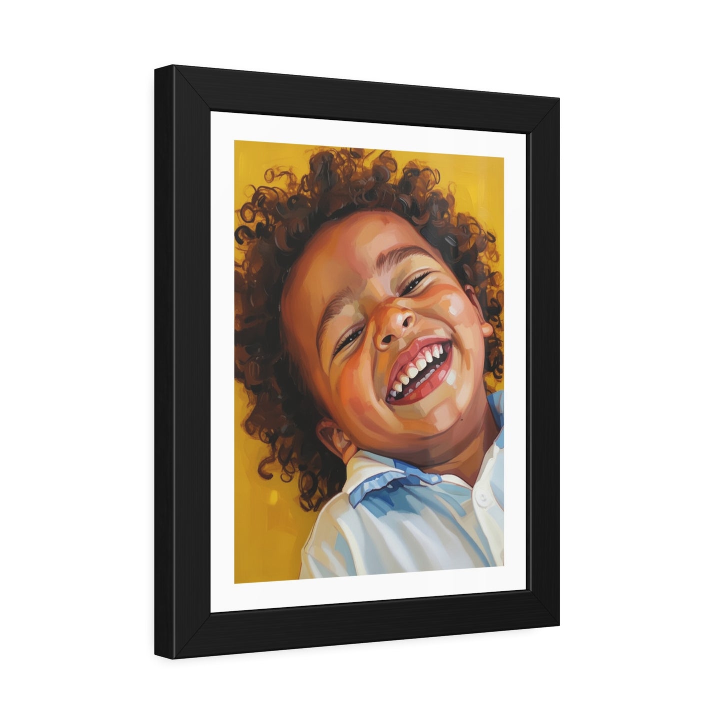 Framed Poster — Joyful Laughing Child Portrait, Colorful Nursery Wall Art