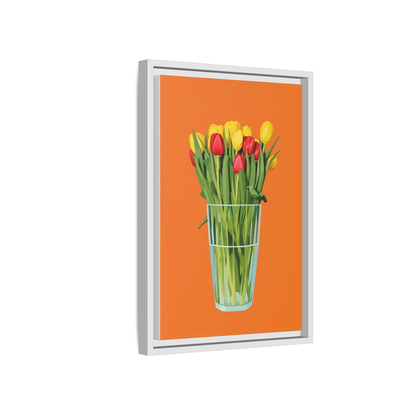 Framed Tulip Canvas Print — Colorful Tulips in Glass Vase