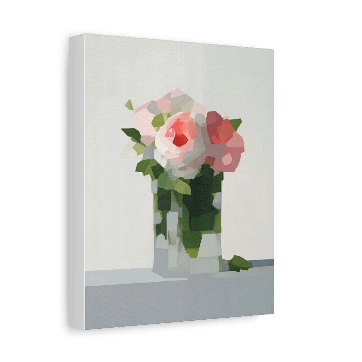 Pink Roses Geometric Canvas Print — Stretched Matte Wall Art