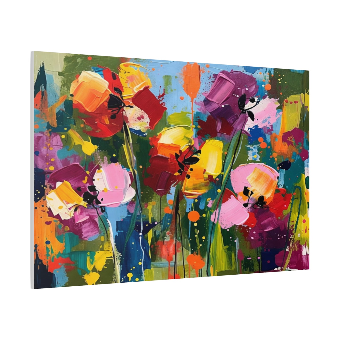 Vibrant Abstract Floral Canvas — Colorful Poppy Wall Art, Matte Stretched 1.25"