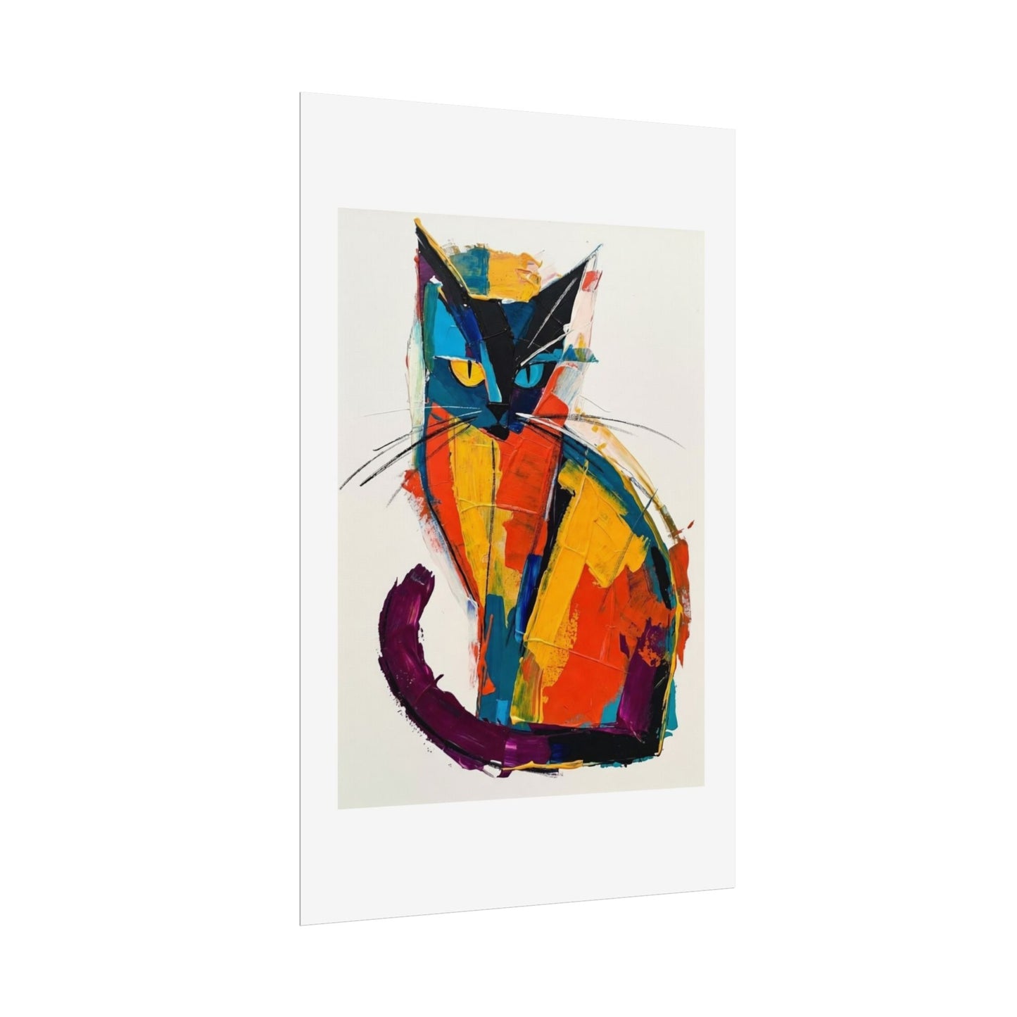 Colorful Abstract Cat Poster — Modern Rolled Art Print