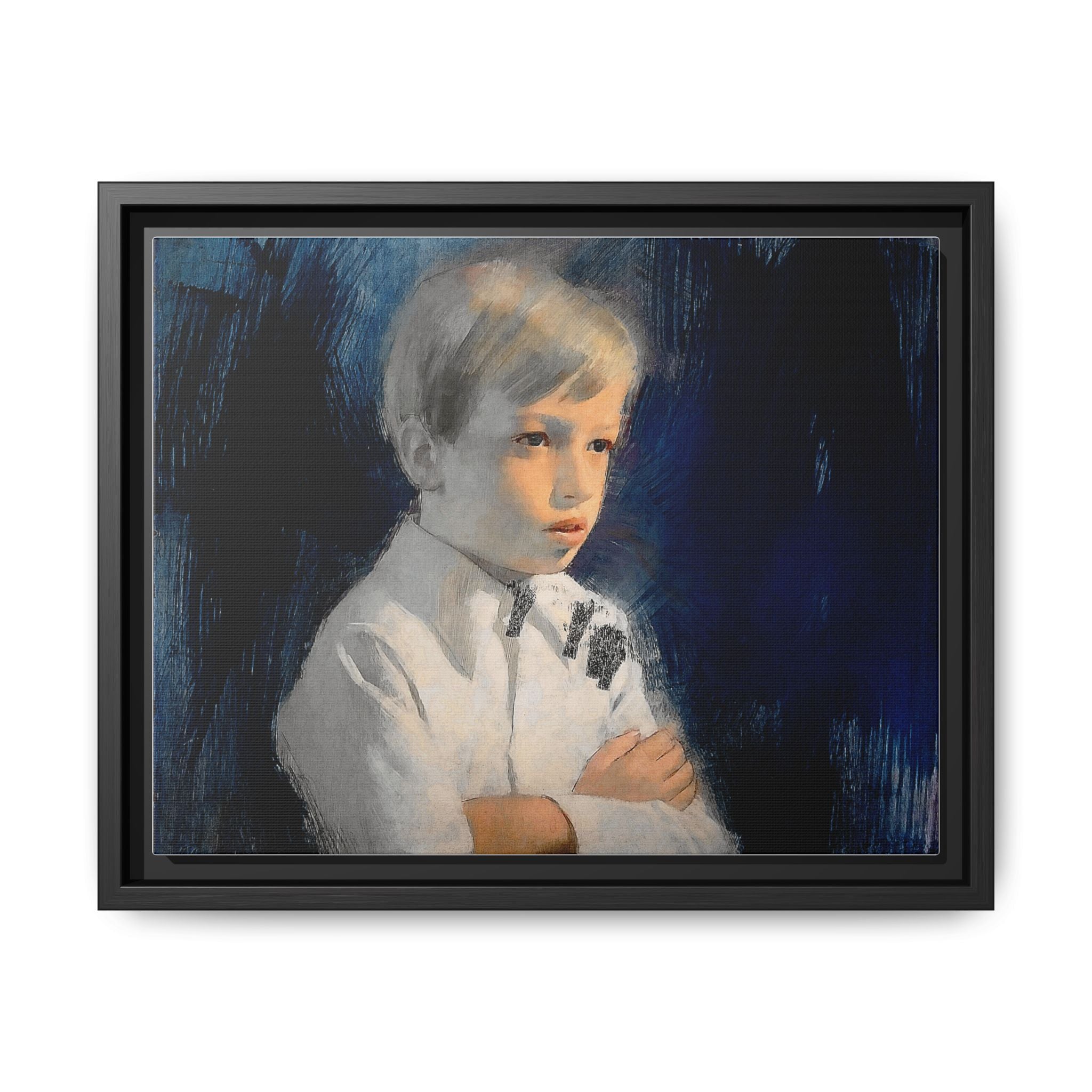 Painting of boy by Unknown Artist Framed Matte Canvas Wall Art Print