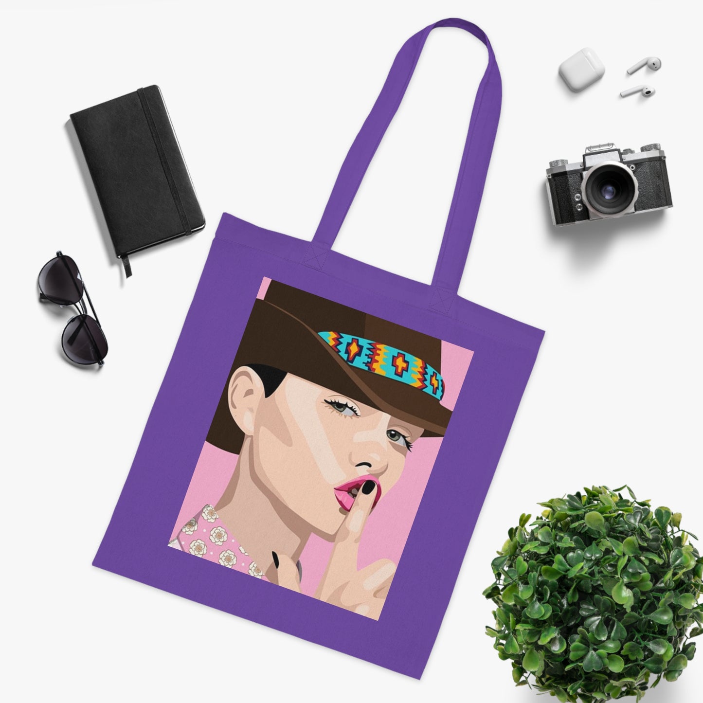 Pop Art Woman Tote Bag — Stylish Retro Portrait Cotton Shopper