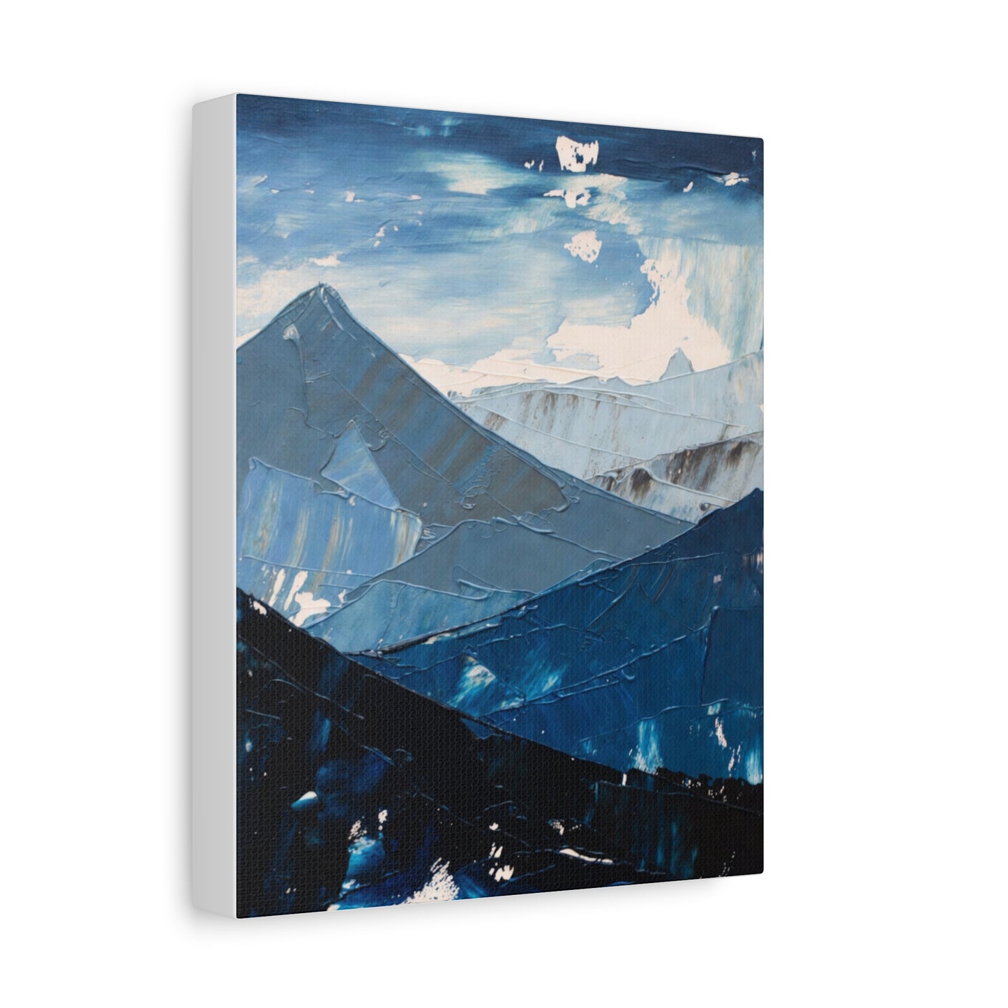 Blue Mountain Abstract Canvas Wall Art – Stretched Matte Mountain Landscape