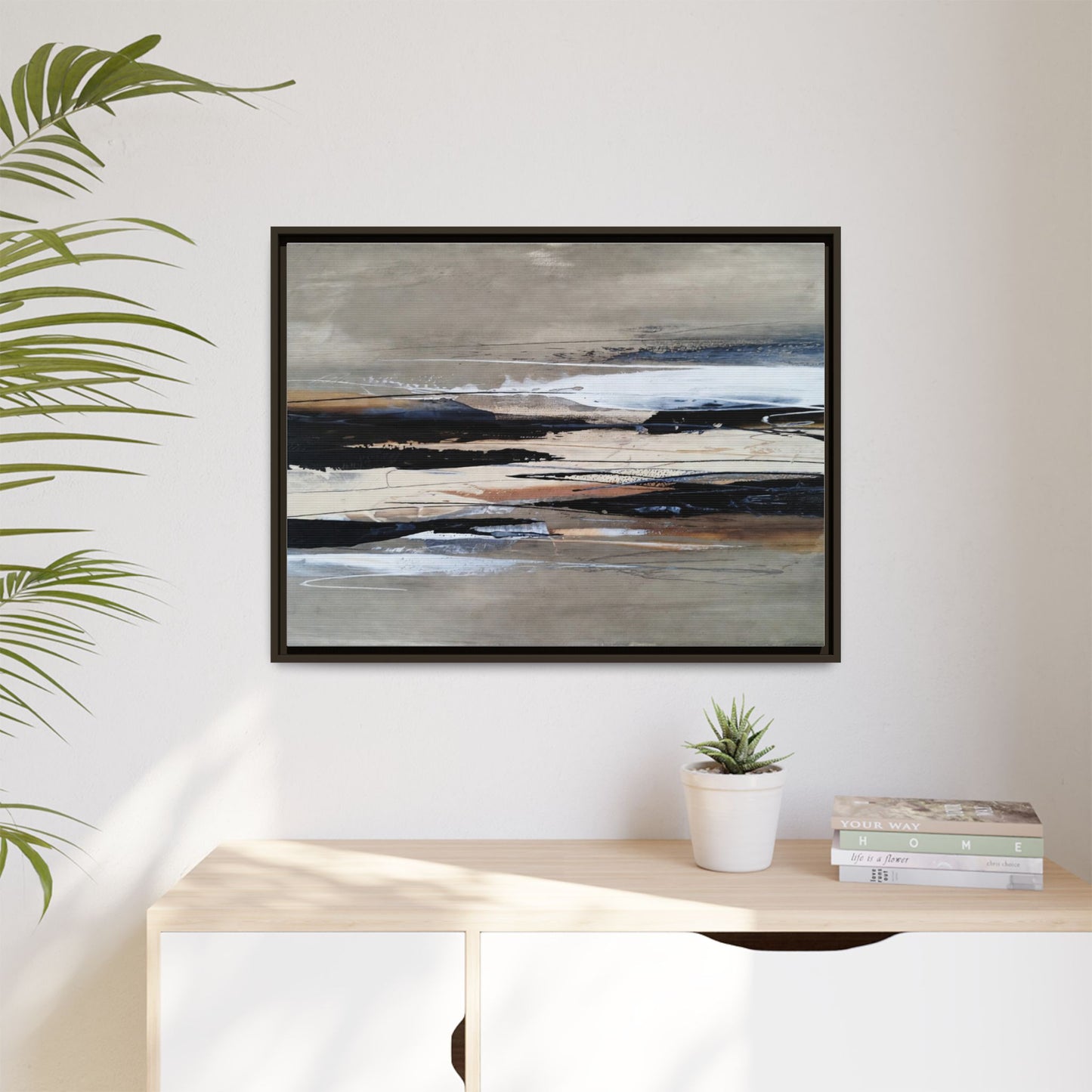 Abstract Seascape Matte Canvas Framed Wall Art — Neutral Coastal Landscape