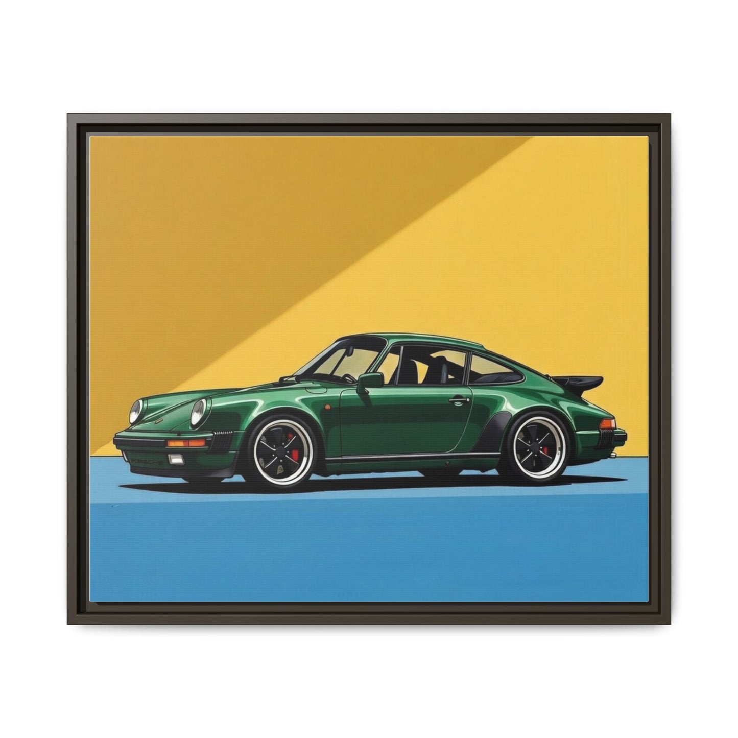 Framed Matte Canvas — Green Sports Car Wall Art