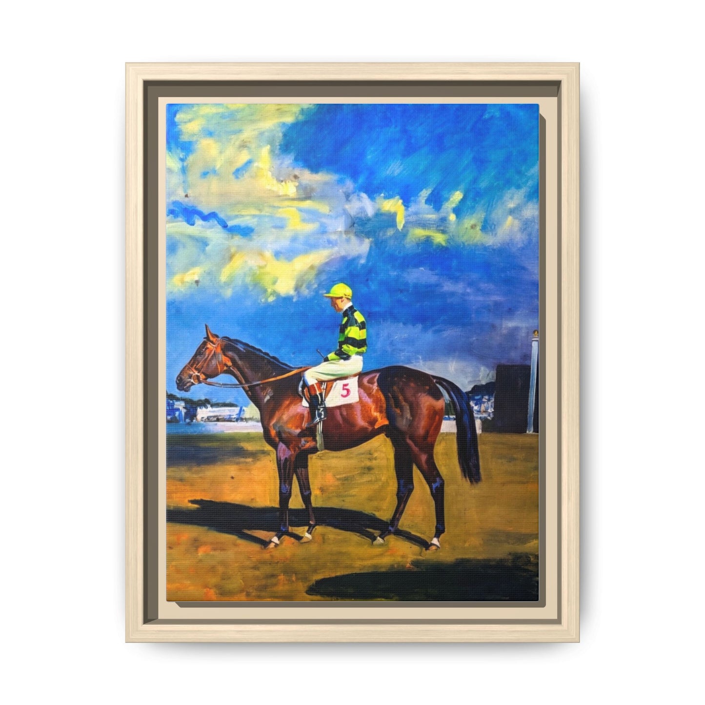 Framed Matte Canvas — Jockey on Racehorse Vintage Equestrian Wall Art