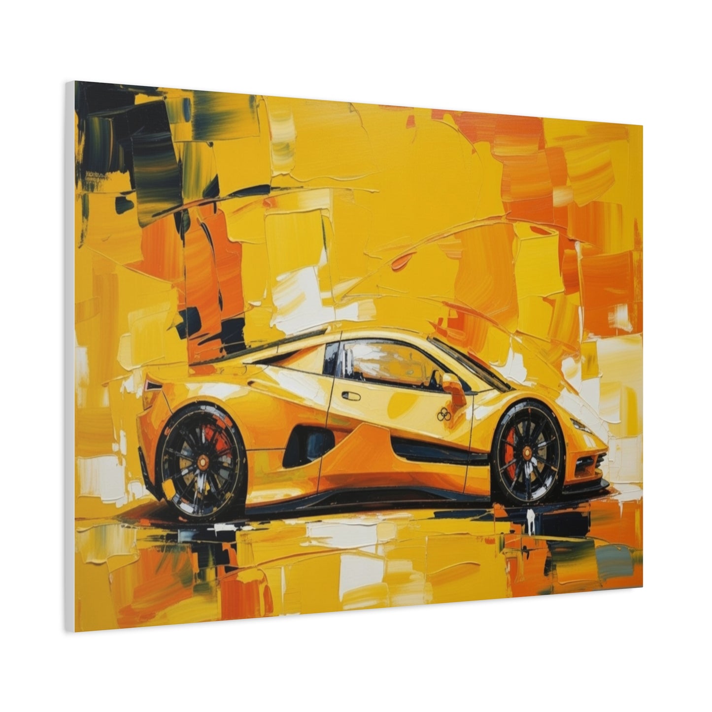 Yellow Sports Car Abstract Canvas Art - Matte Stretched Wall Print