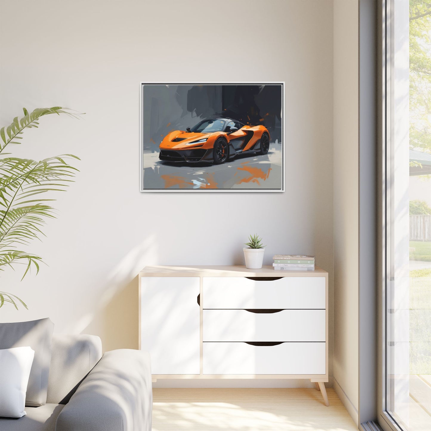 Framed Matte Canvas — Orange Sports Car Print